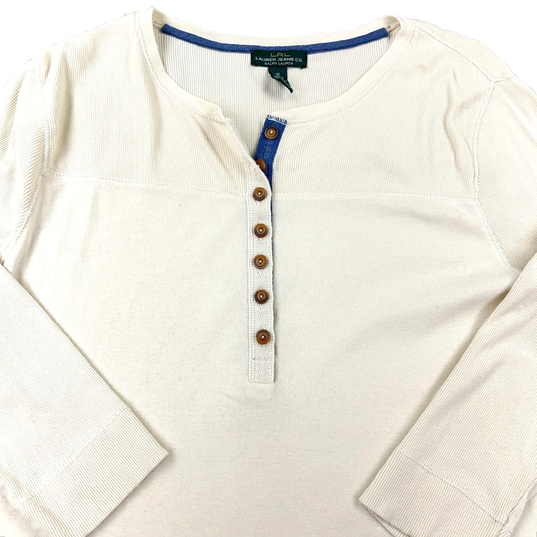 Ralph Lauren Vintage Ralph Lauren Women’s Henley Shirt 1X Cream White Cotton Thermal Casual Easy Care Size XL / US 12-14 / IT 48-50 - 2 Thumbnail