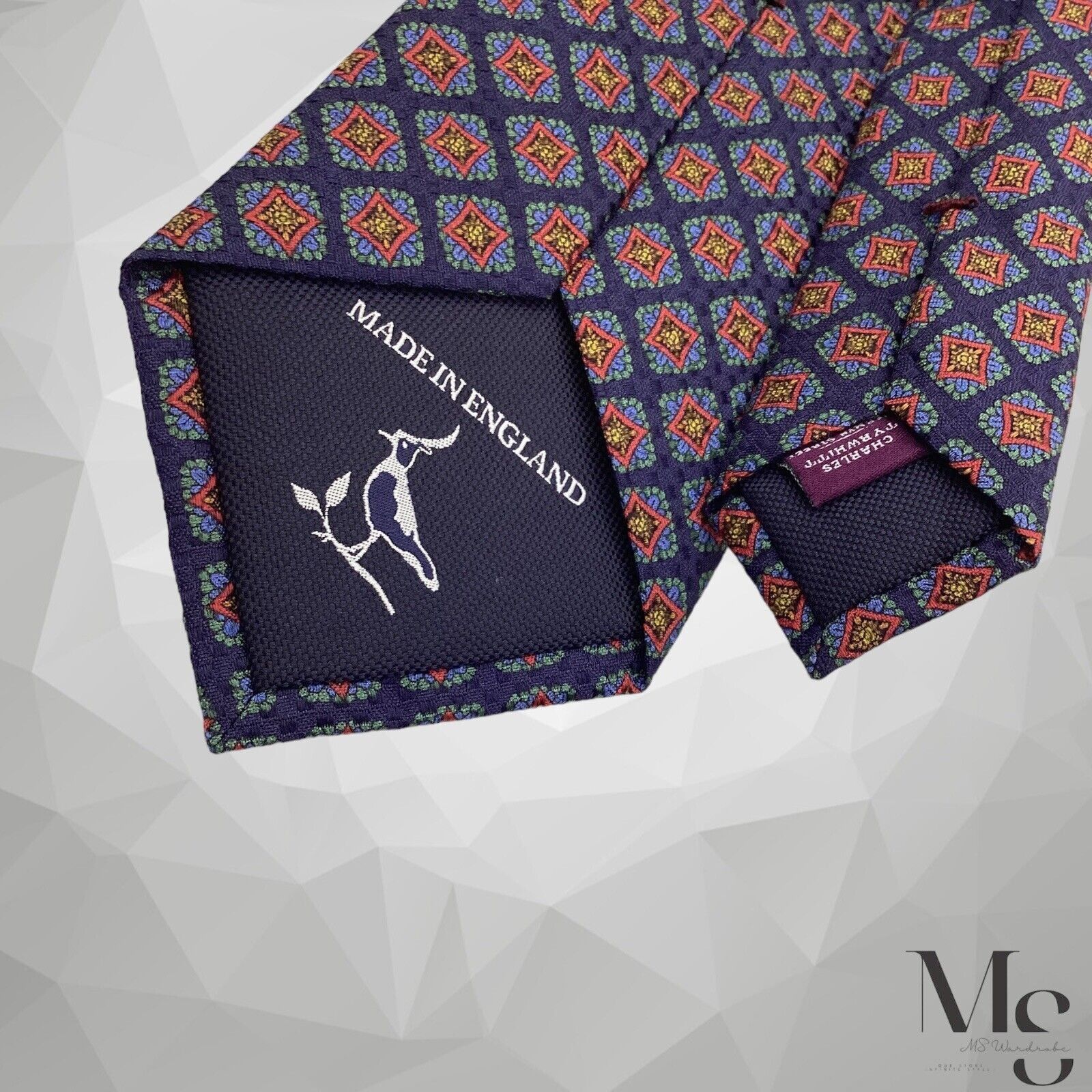 Charles Tyrwhitt CHARLES TYRWHITT XL Blue Medallion Silk Tie Made In England Size ONE SIZE - 5 Thumbnail