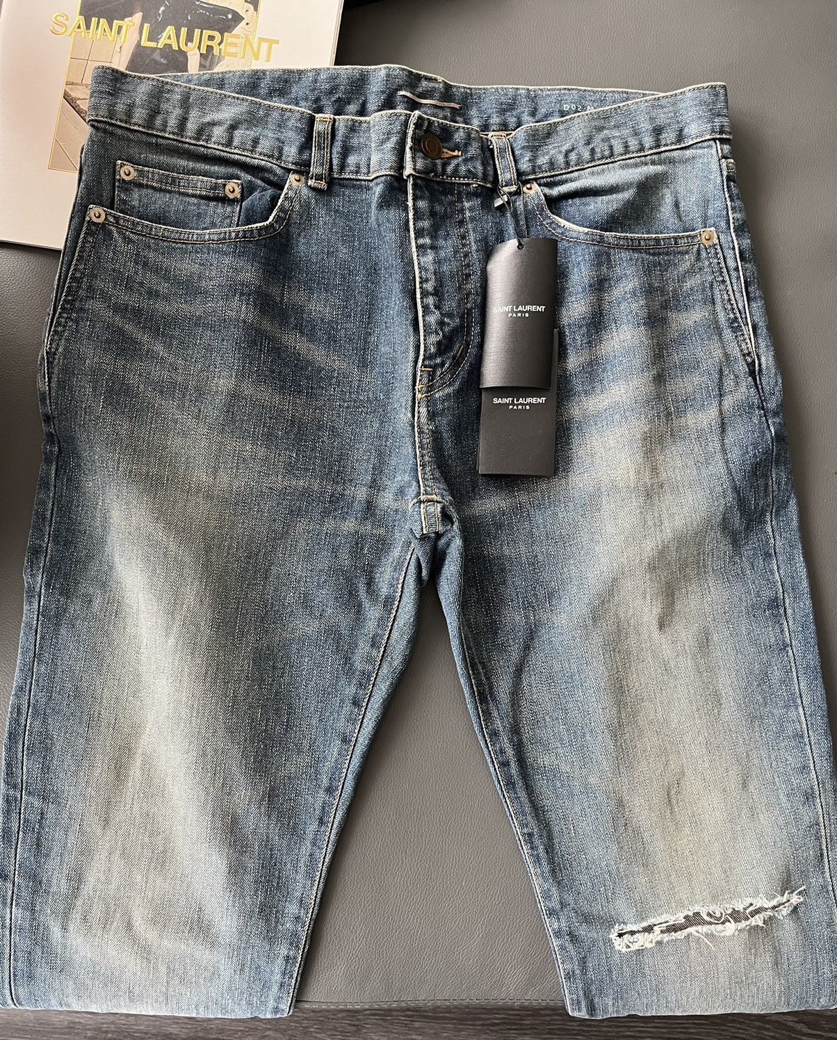 Hedi Slimane × Saint Laurent Paris × Yves Saint Laurent Saint Laurent Runway Sold Out Distressed Ripped Denim Jeans Size US 33 - 22 Thumbnail