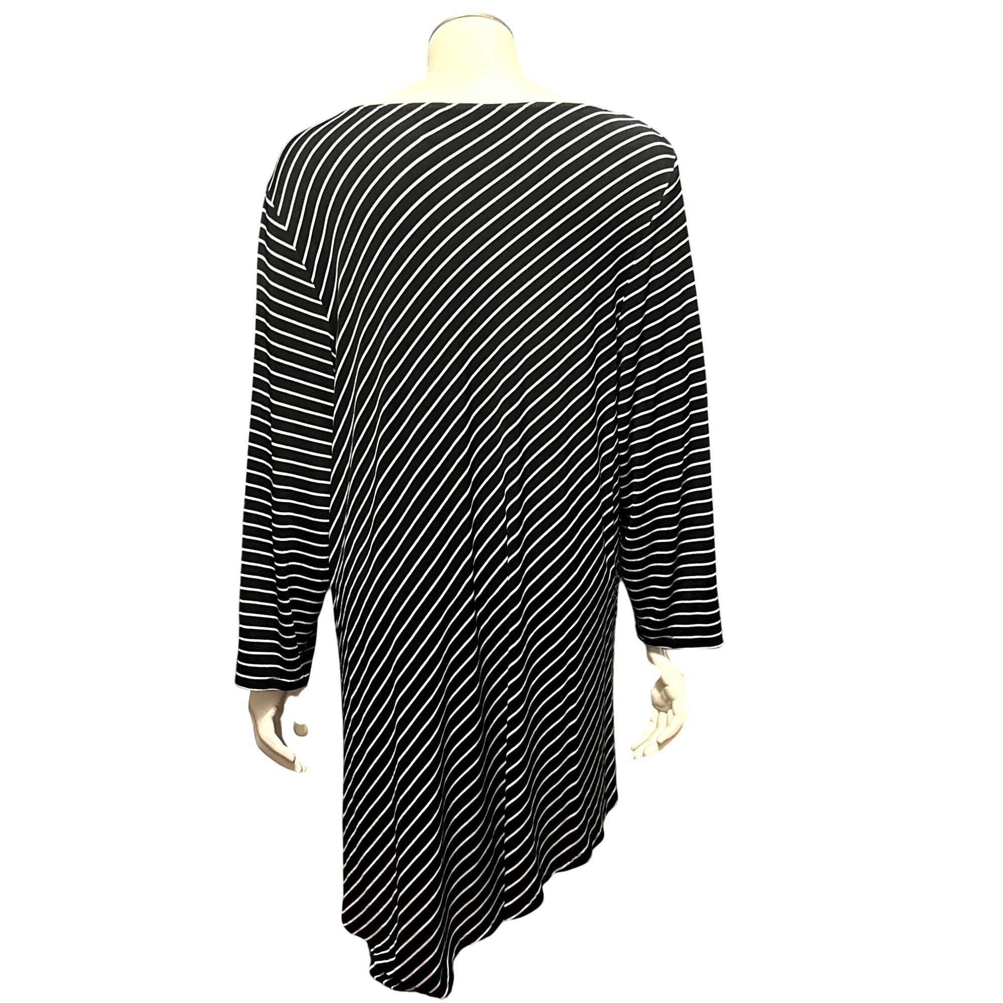 Chicos Chicos Black White Striped Asymmetrical Long Sleeve Tunic Dr Size XL / US 12-14 / IT 48-50 - 3 Thumbnail