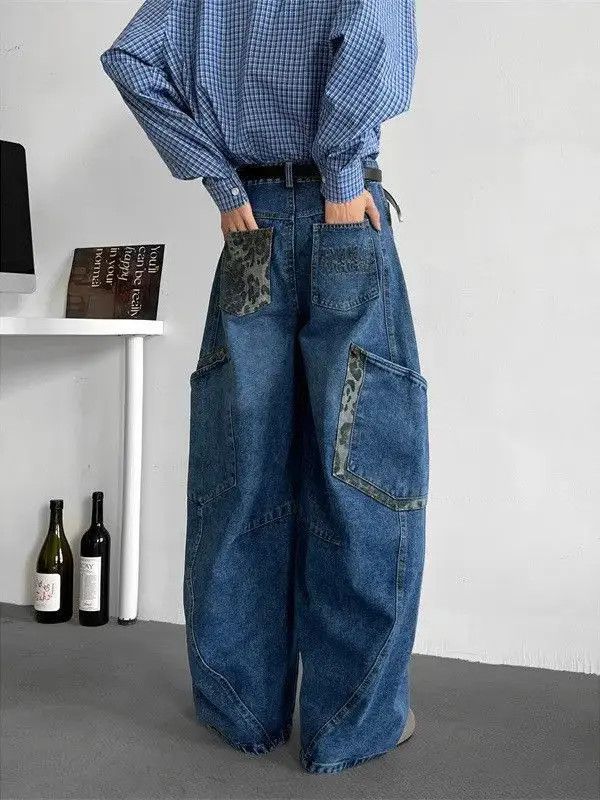 Japanese Brand Retro loose patchwork leopard print wide leg jeans Size US 32 / EU 48 - 3 Thumbnail