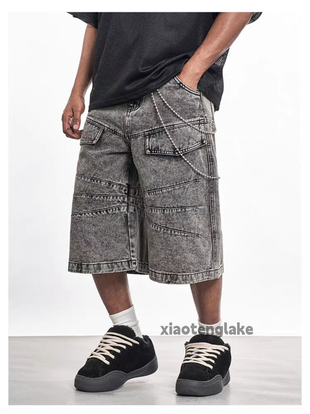 Designer Unisex washed faded cleanfit yuppie loose cargo shorts Size US 34 / EU 50 - 2 Thumbnail