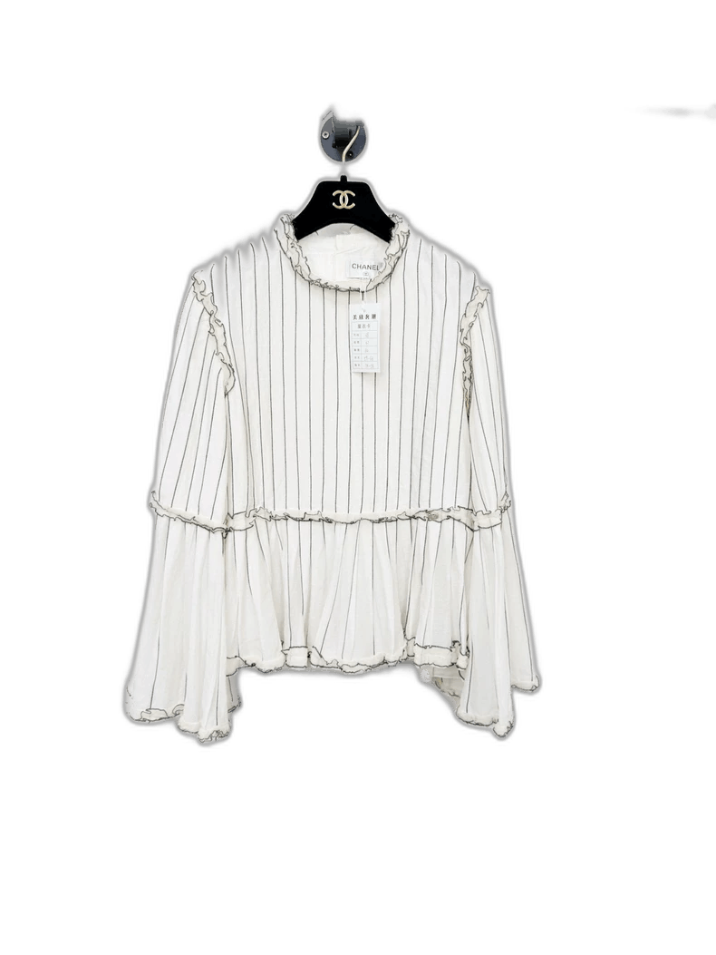 Chanel Chanel White Ruffled Long Sleeve Shirt Size M / US 6-8 / IT 42-44 - 1 Thumbnail