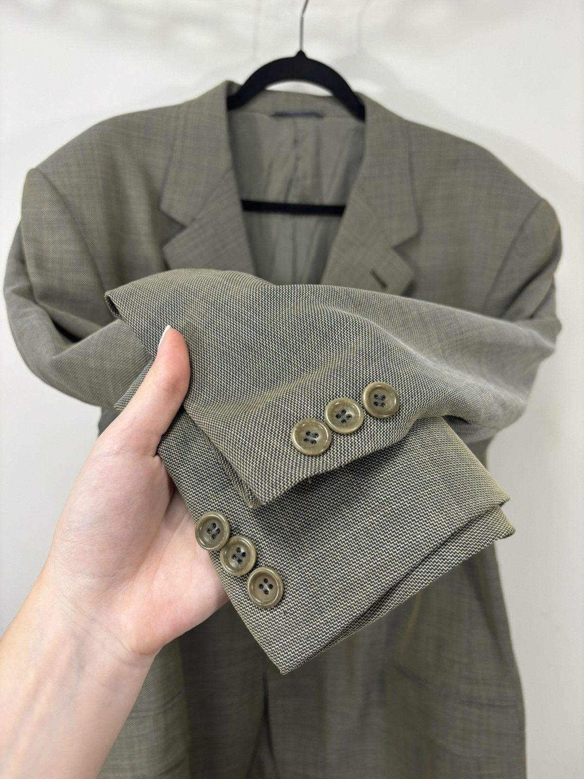 Canali Canali Proposta Olive Green Houndstooth Wool Blazer Jacket Size 48R - 9 Thumbnail