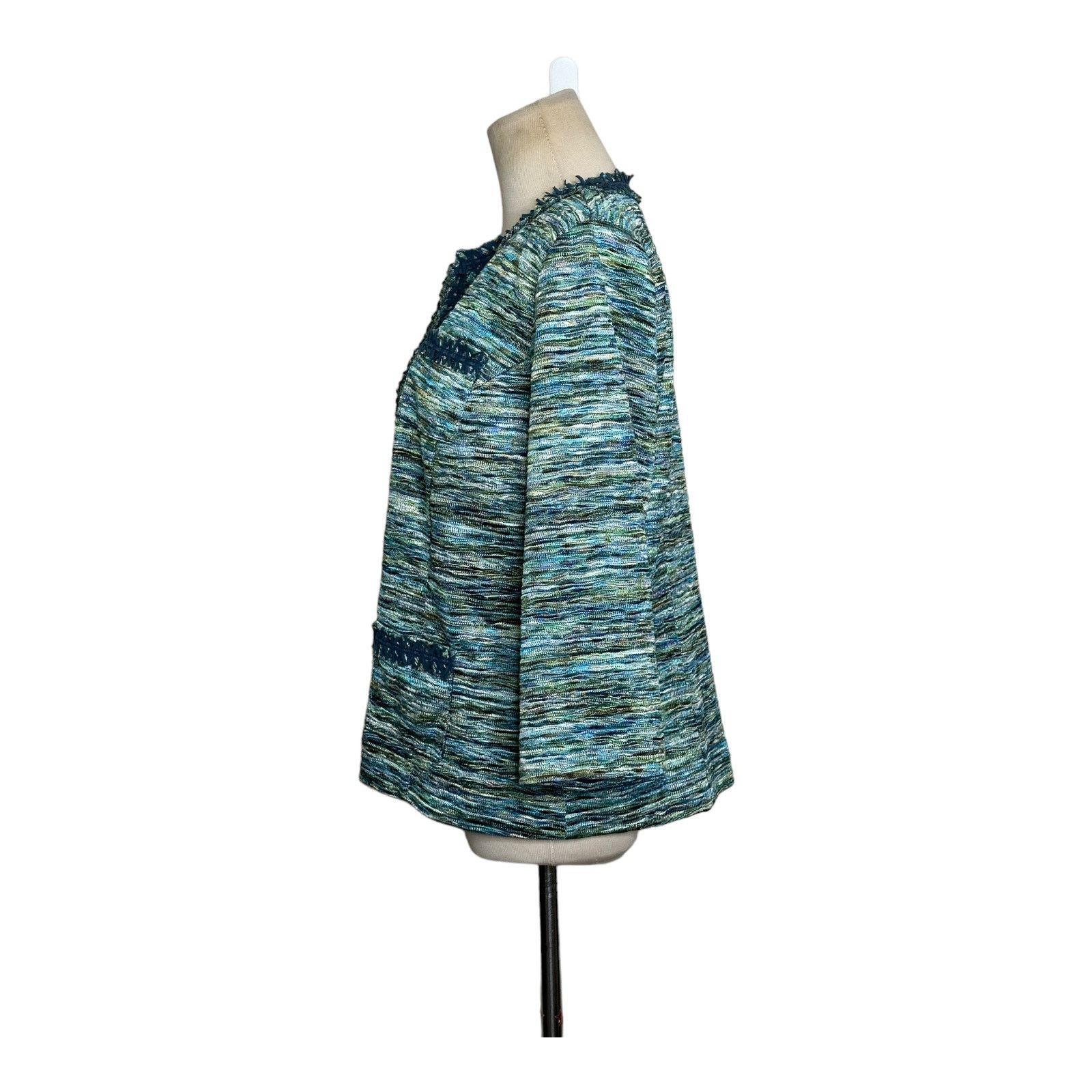 Chicos Chico's Green Tweet Pockets Fringe Trim Blazer Jacket size M Size M / US 6-8 / IT 42-44 - 9 Thumbnail