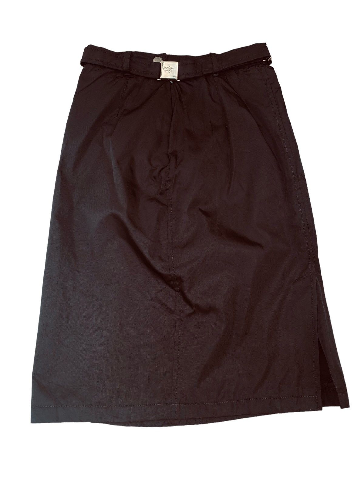 image of VTG 90's Prada Buckle Belt Nylon Midi Skirt in Black, Women's (Size 24)