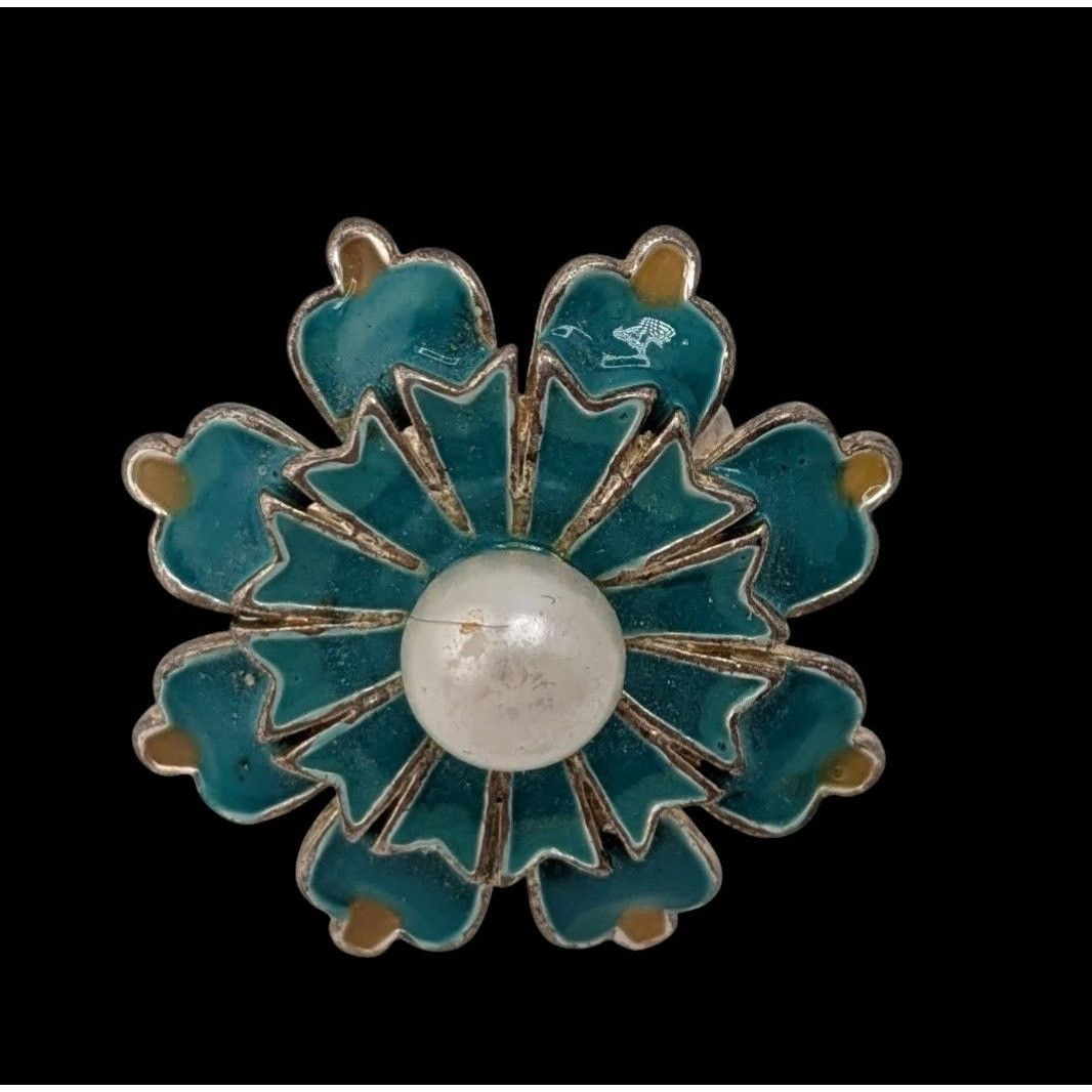 Other Vintage Cottagecore Flower Ring With Faux Pearl & Turquoise Size ONE SIZE - 3 Thumbnail