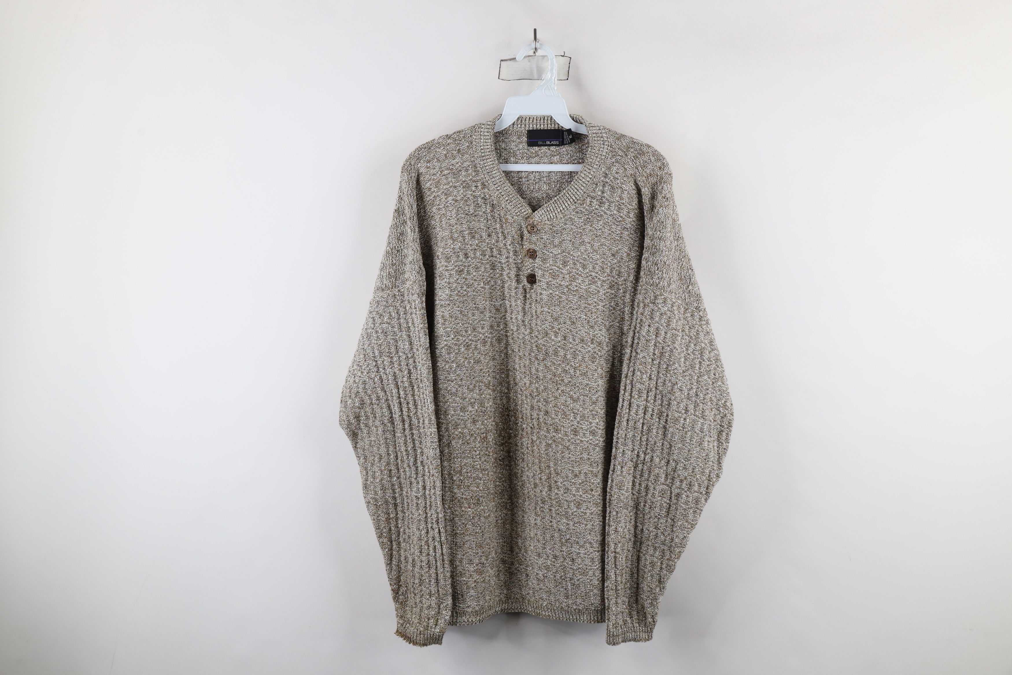 Vintage Vintage 90s Streetwear Hand Framed Knit Henley Sweater USA Size US XL / EU 56 / 4 - 1 Thumbnail