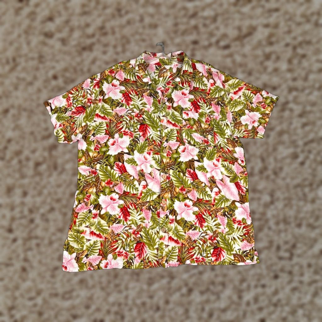 Princess Cruises Shirt Women 2XL Green Floral Rayon Hawaiian Button Up Casual Travel Short Sleeve Womens Vintage: No