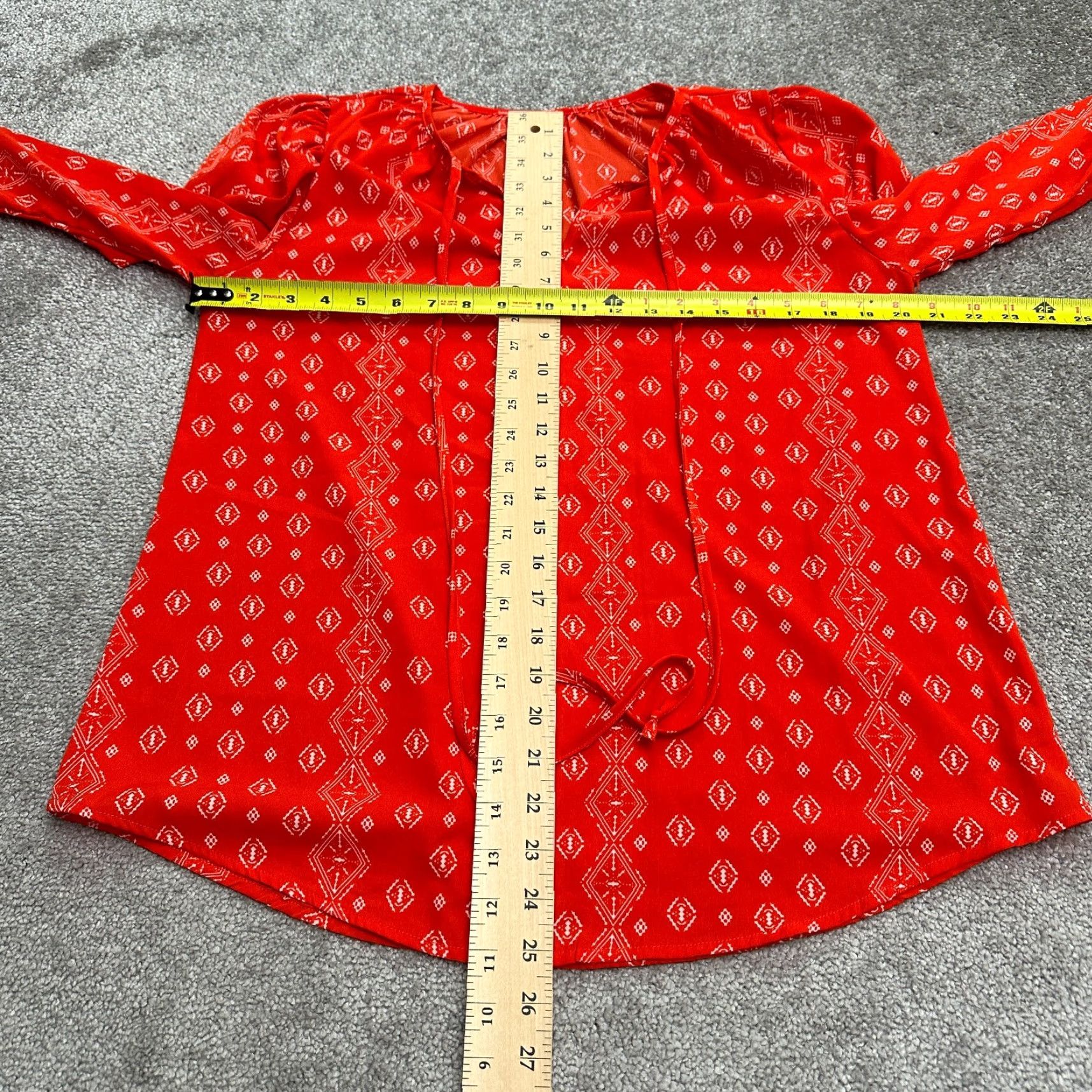 Vintage Unbranded Tunic Blouse Womens Medium Red Geometric Long Sleeve V-Neck Tie Casual Shirt Size M / US 6-8 / IT 42-44 - 5 Thumbnail
