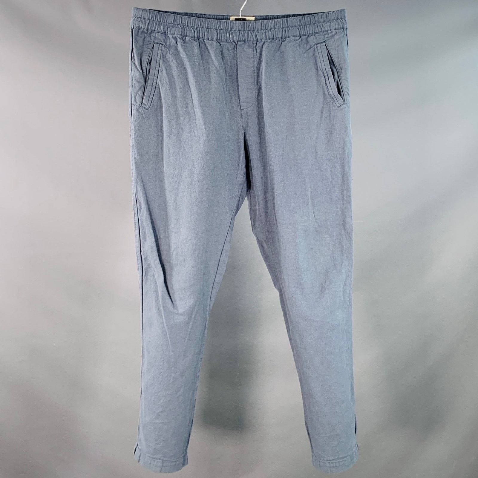 Folk Blue Grey Linen Cotton Tapered Drawstring Casual Pants Size US 32 / EU 48 - 1 Thumbnail