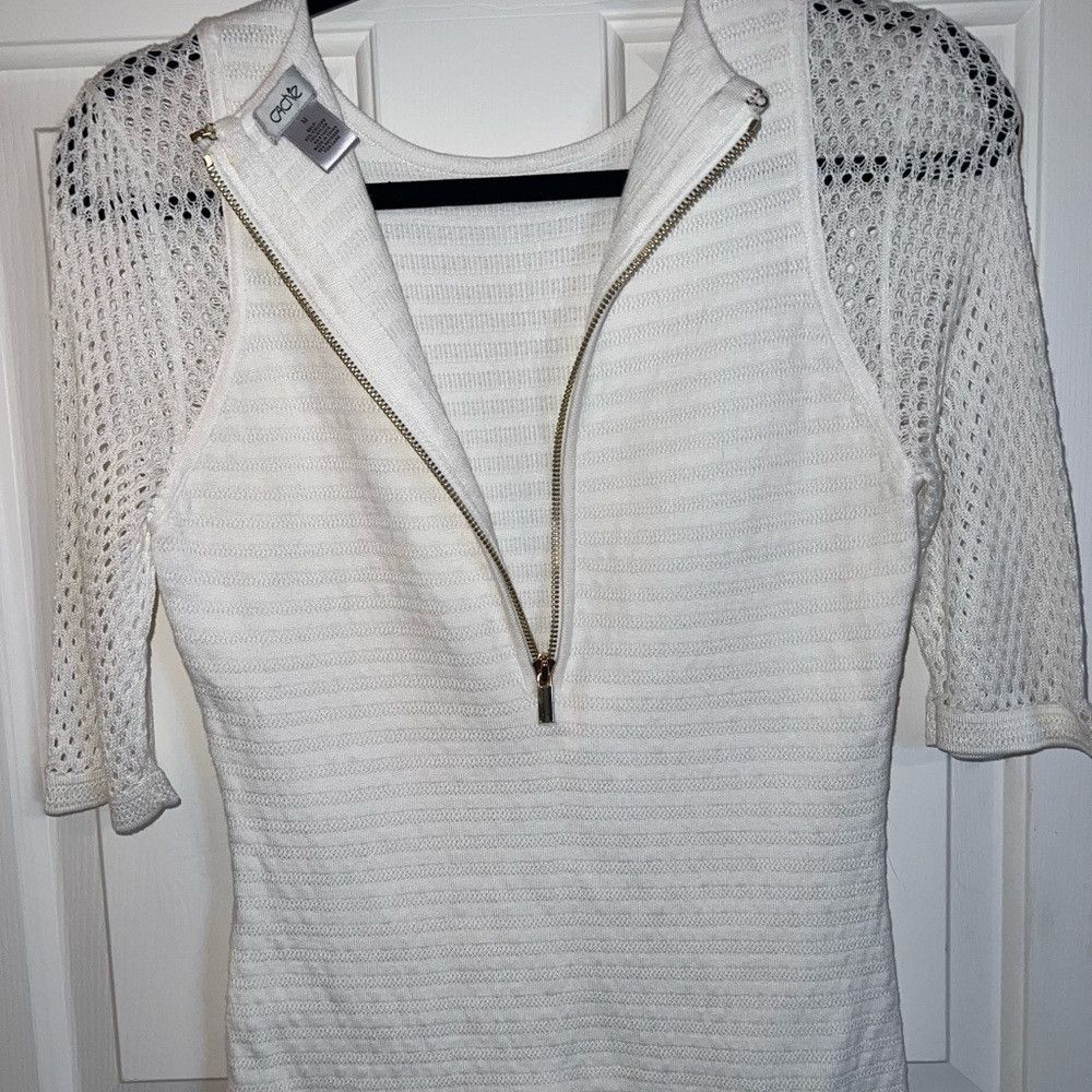 Other Cache White Ribbed Sheath Midi Dress | Textured Knit Size M / US 6-8 / IT 42-44 - 6 Thumbnail