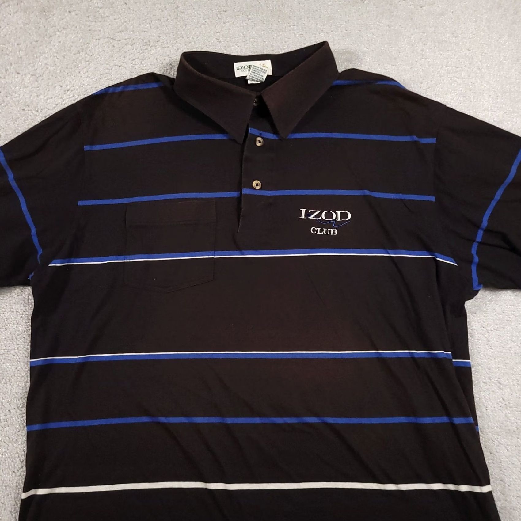 Izod VINTAGE Izod Club Polo Shirt Mens XL Black Blue Striped Pocket Golf Casual 90s Vintage Size US XL / EU 56 / 4 - 3 Thumbnail