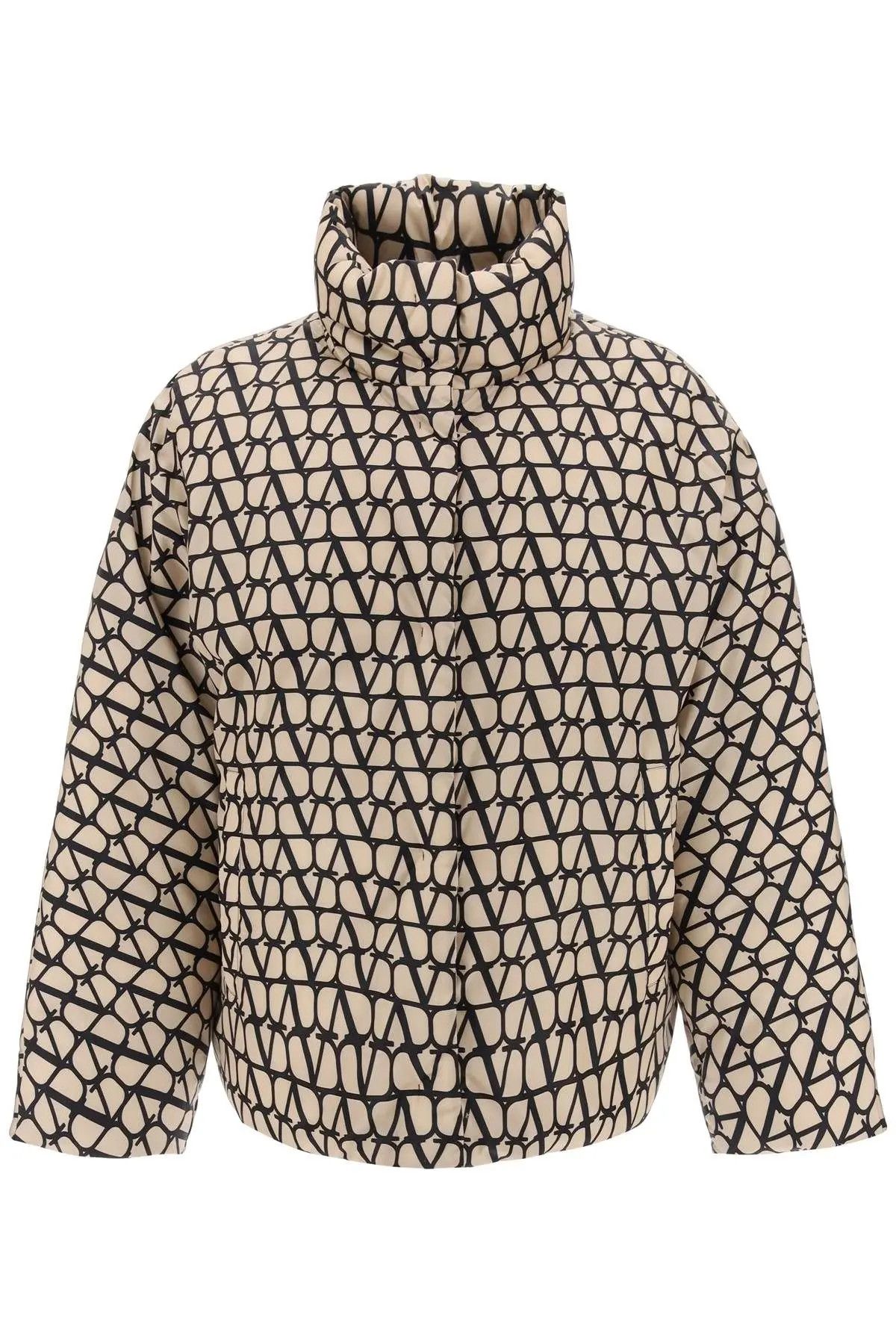 image of Valentino Garavani O1S22I1N1223 Oversized Puffer Jacket In Beige Black, Women's (Size Small)