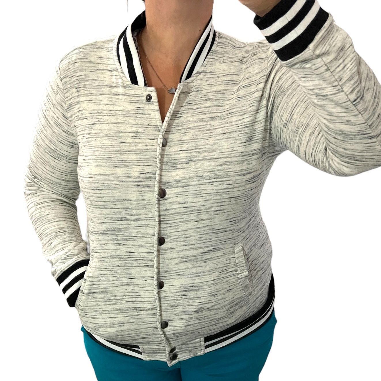 Other Bomber Varsity Sweatshirt Snap Front Side Pocket Jacket Size M / US 6-8 / IT 42-44 - 2 Thumbnail
