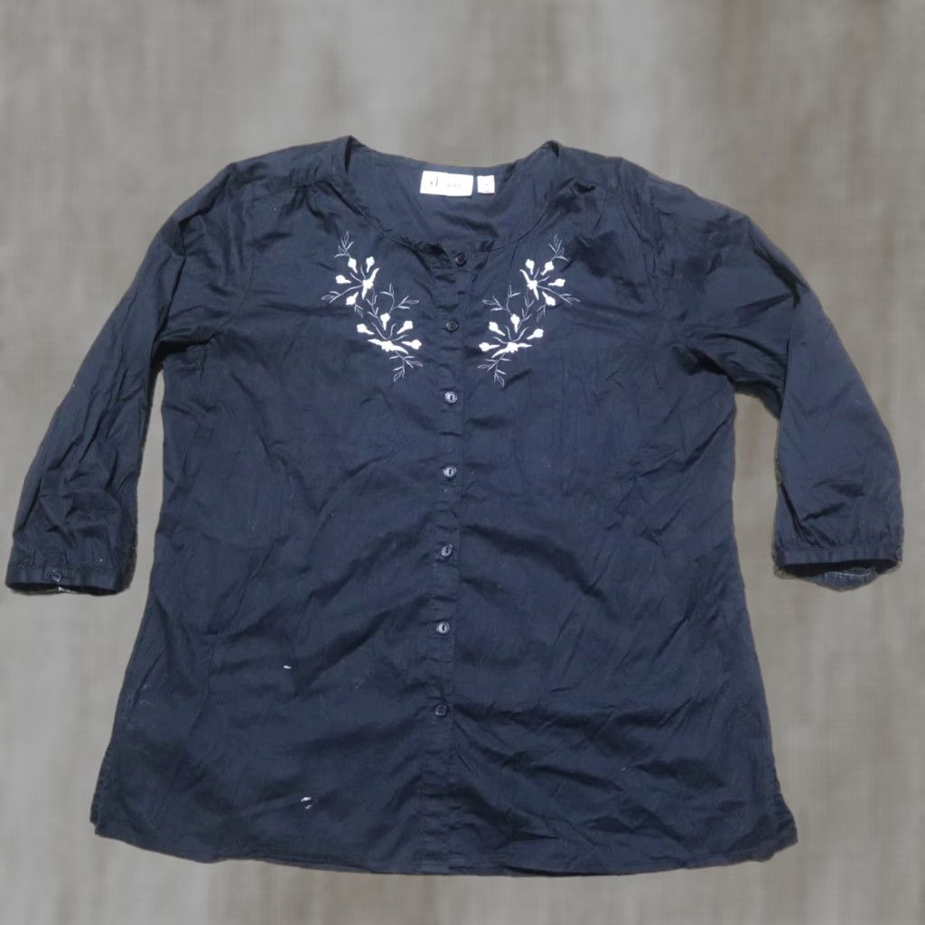 Vintage D & Co Shirt Floral Garden Black Button-Up Adult Women's M Medium 3/4 Sleeve Size M / US 6-8 / IT 42-44 - 1 Thumbnail