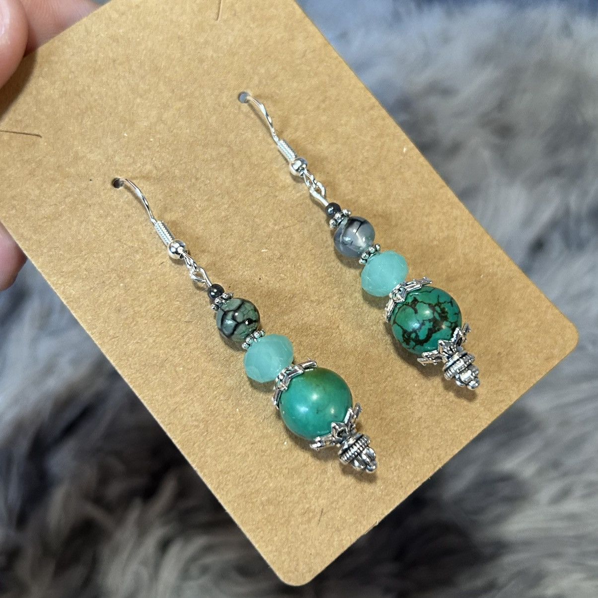 Handmade Handcrafted genuine dyed howlite dragon vein earrings Size ONE SIZE - 1 Thumbnail