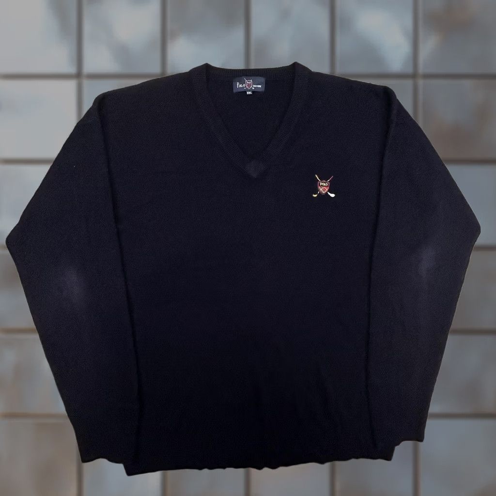 Vintage VINTAGE Polo Cashmere Sweater Mens 2XL Navy V-Neck Pullover Knit Preppy Crest Logo Golf Clubhouse Casual Mens Winter 90s Retro Size US XXL / EU 58 / 5 - 1 Thumbnail