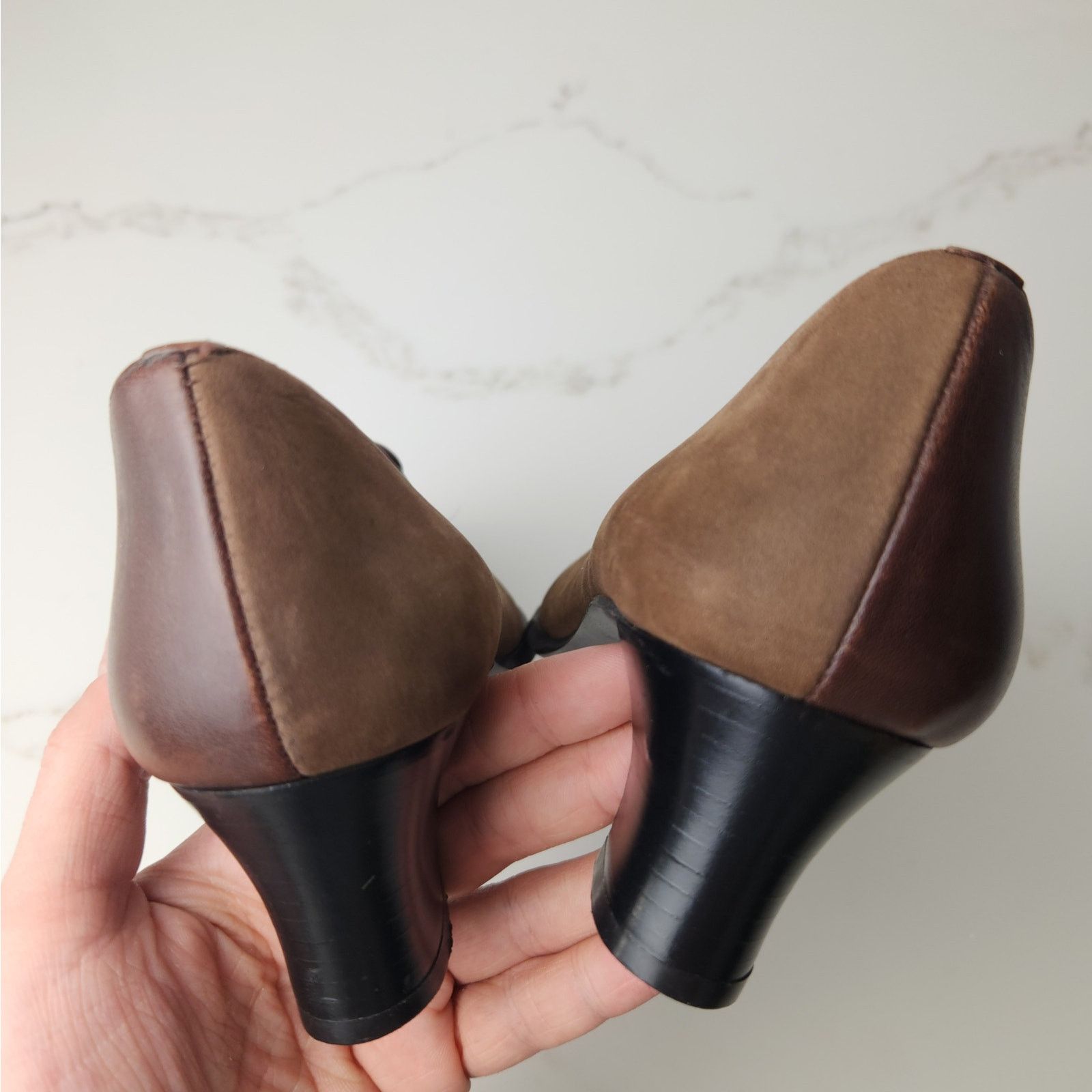 Other Vintage 80s Leather Suede Brown Heels Pumps 8-8 1/2 Sabotage Size US 8 / IT 38 - 11 Thumbnail