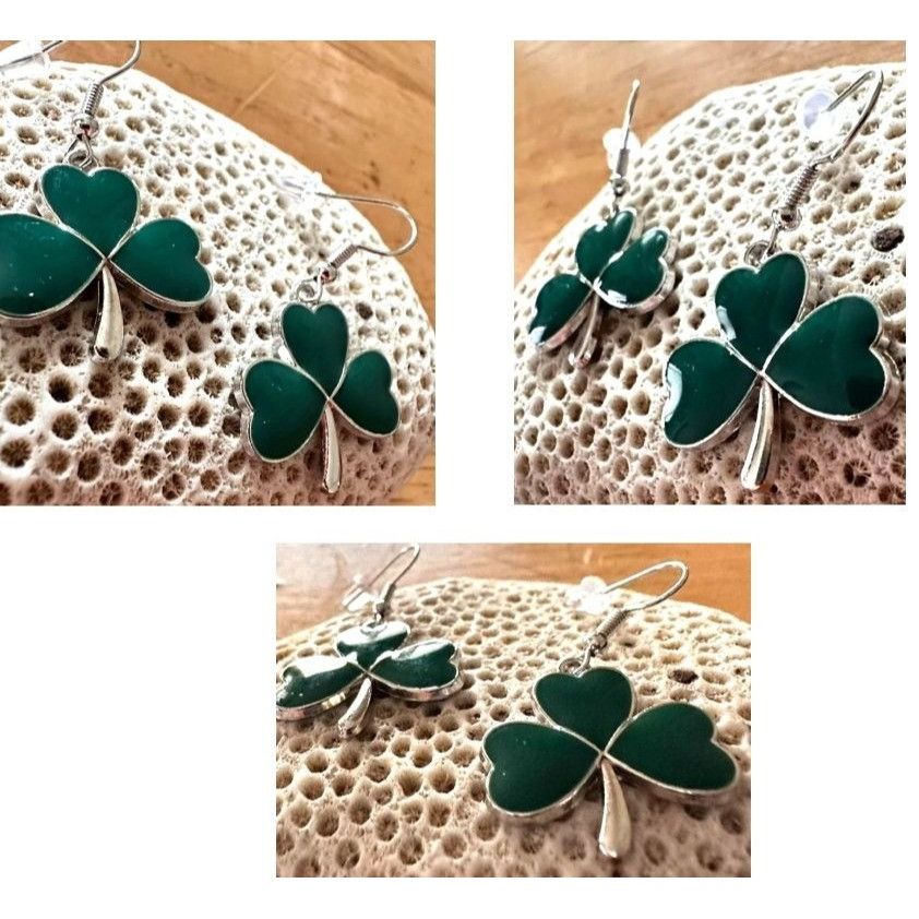 Handmade Shamrock Earrings St Patrick's Day Party Parade Dangle Hooks Size ONE SIZE - 7 Thumbnail