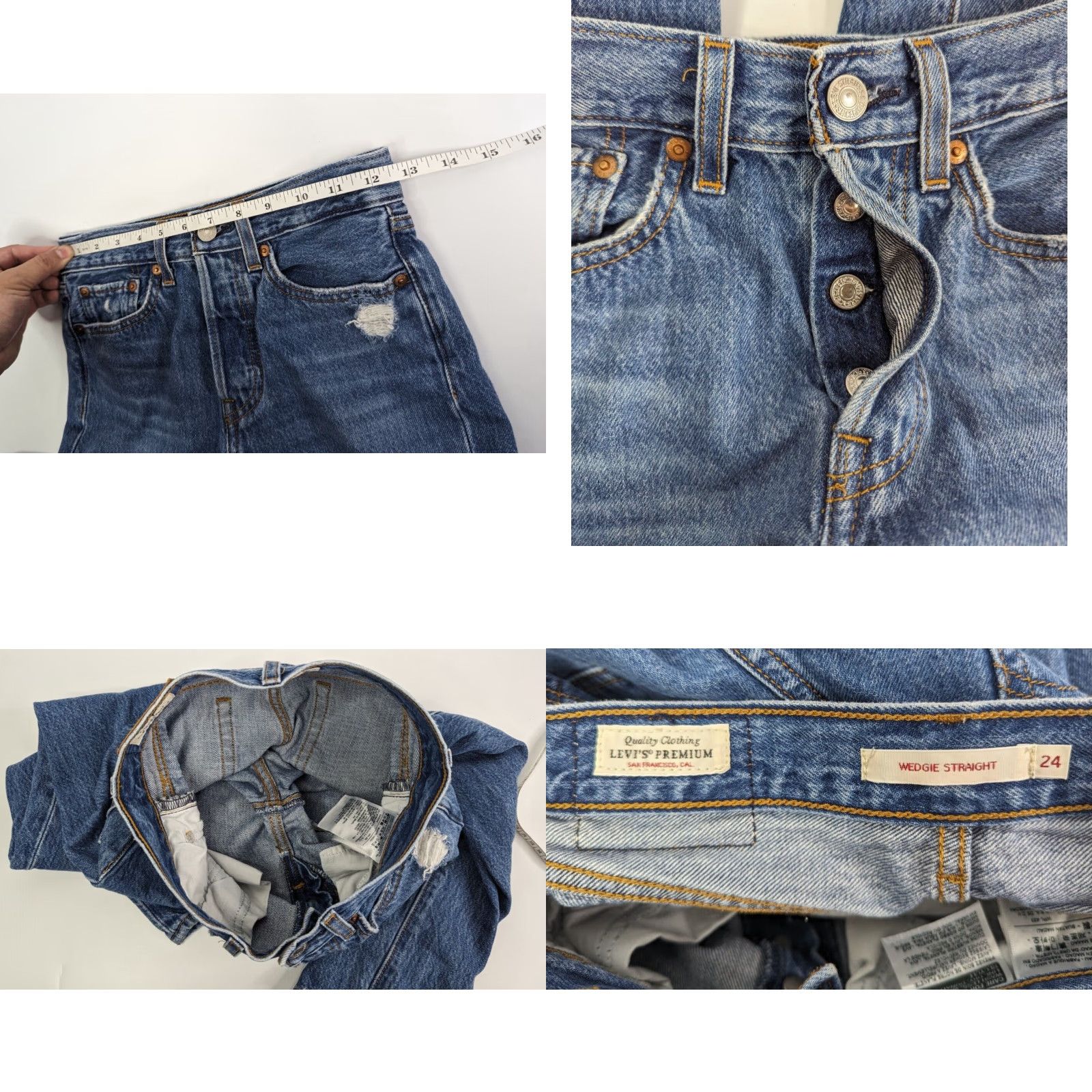 Levi's Levi's Premium Wedgie Straight Women's 24 Blue Denim Jeans Distressed Big E Distressed Size 42" / US 20 - 8 Thumbnail