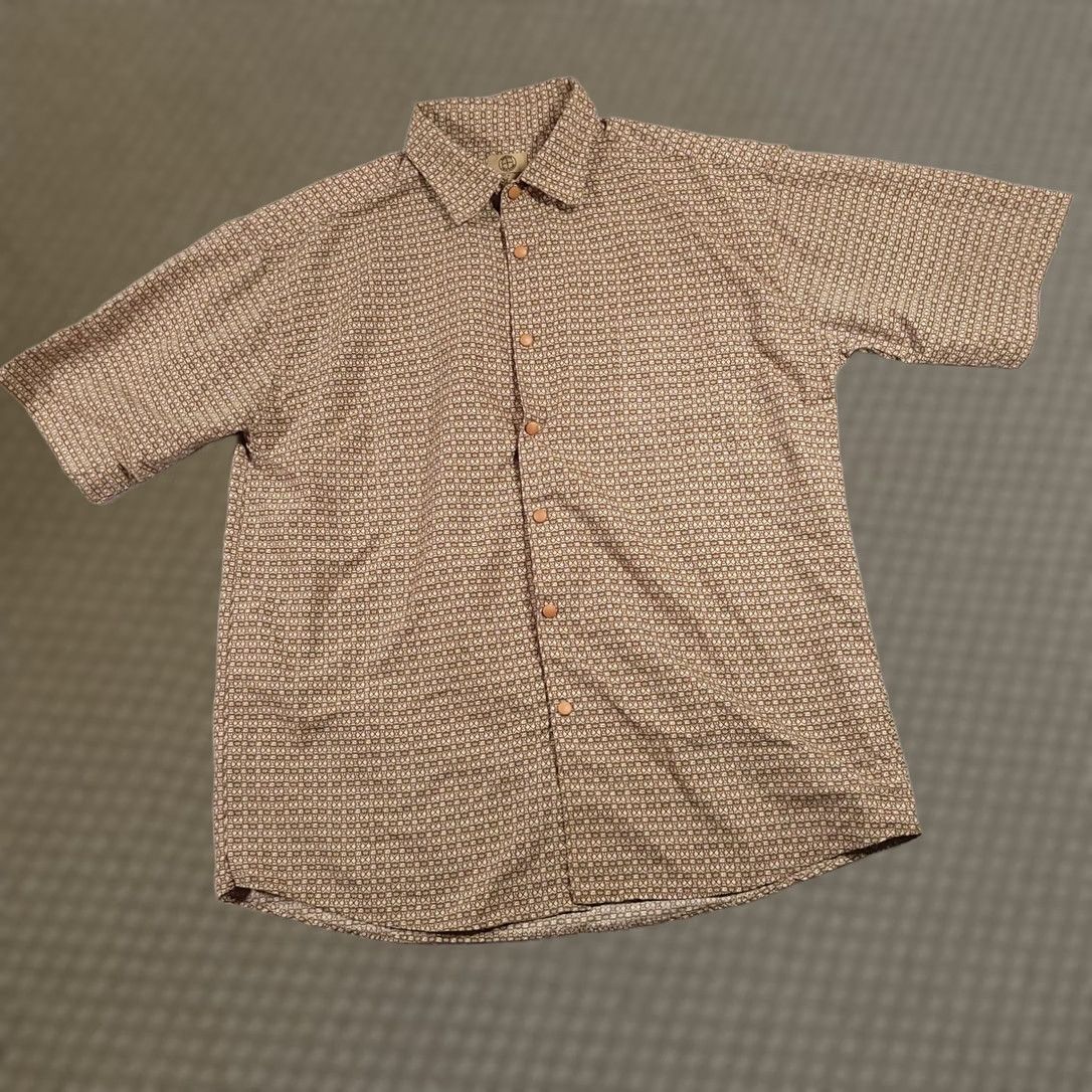 Haband Haband Travelers Shirt Mens XL Snap Front Camp Shirt Tan Geometric Print Outdoor Size US XL / EU 56 / 4 - 1 Thumbnail