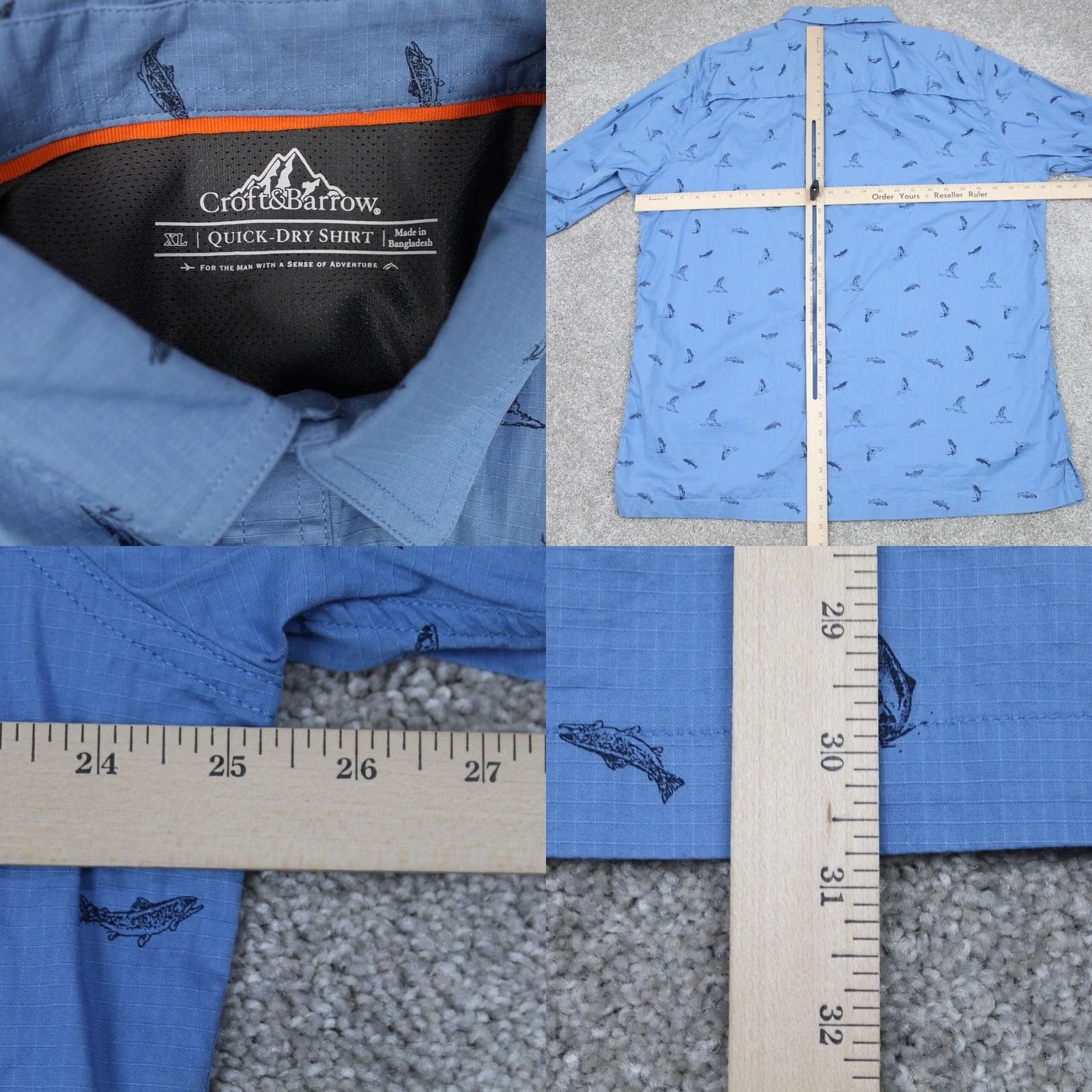 Croft & Barrow Croft & Barrow Quick-Dry AOP Shirt Mens XL Blue Fish Print L/S Button-Up Size US XL / EU 56 / 4 - 8 Thumbnail