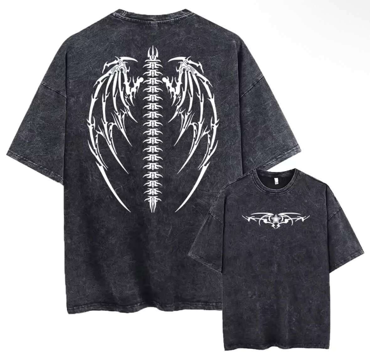 Japanese Brand Street Y2K Hero Wings Print Washed Short Sleeve T-Shirt Size US L / EU 52-54 / 3 - 1 Thumbnail