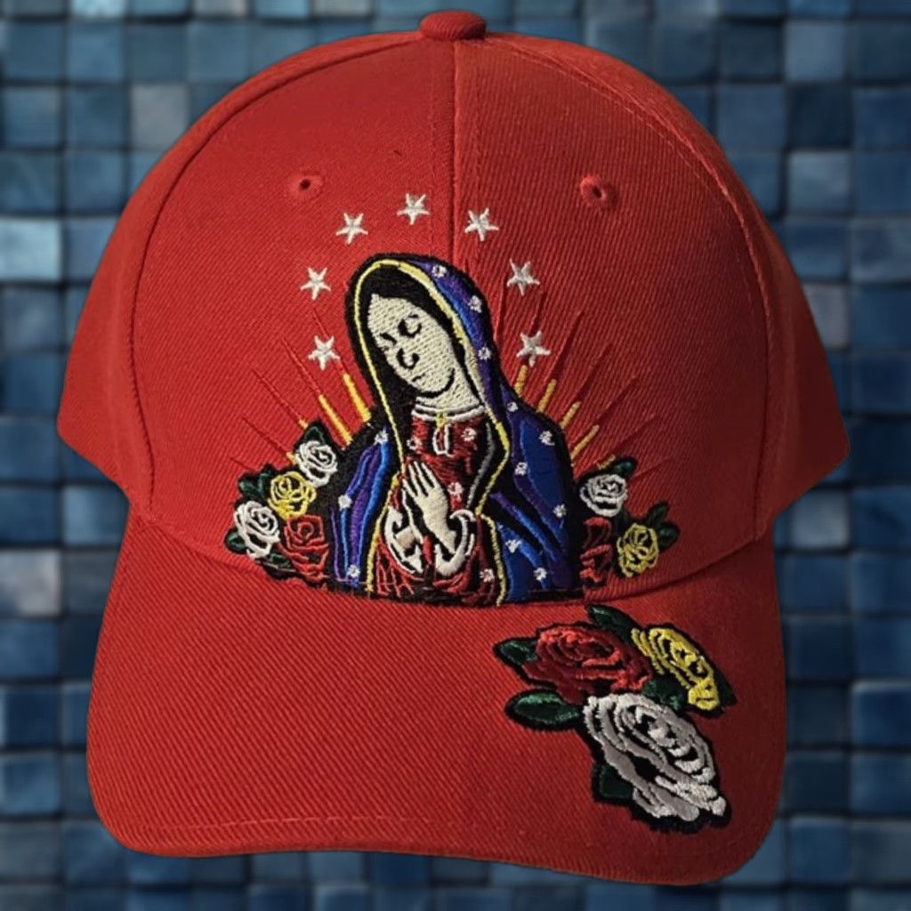 Vintage GUADALUPE VIRGIN MARY FLOWER ROSE RELIGIOUS STAR BASEBALL CAP ( RED ) Size ONE SIZE - 1 Thumbnail