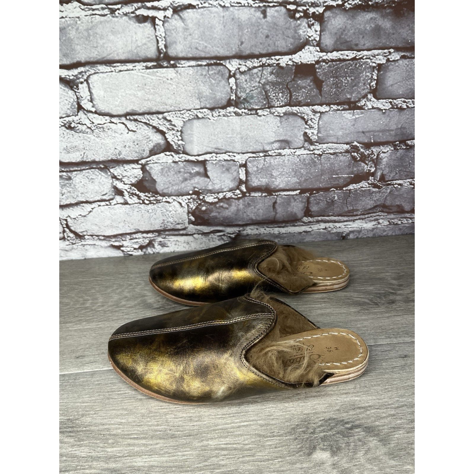 Saba Sabah Baba Big Bend Olive Shearling Bronze Slippers Mules Fl Size US 6 / IT 36 - 14 Thumbnail