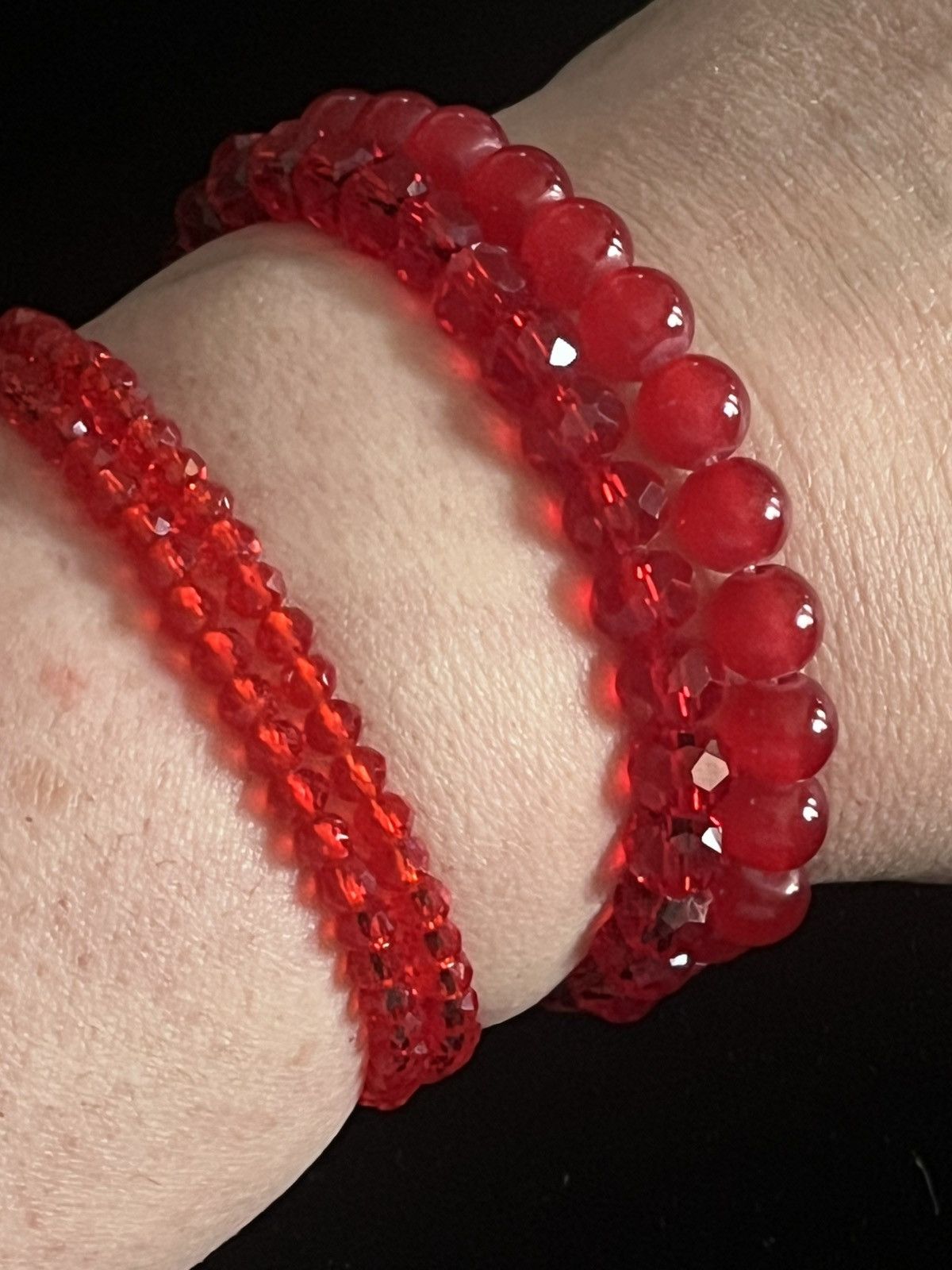 Other Stretch bracelet set red agate and faceted beads set of 4 Size ONE SIZE - 1 Thumbnail