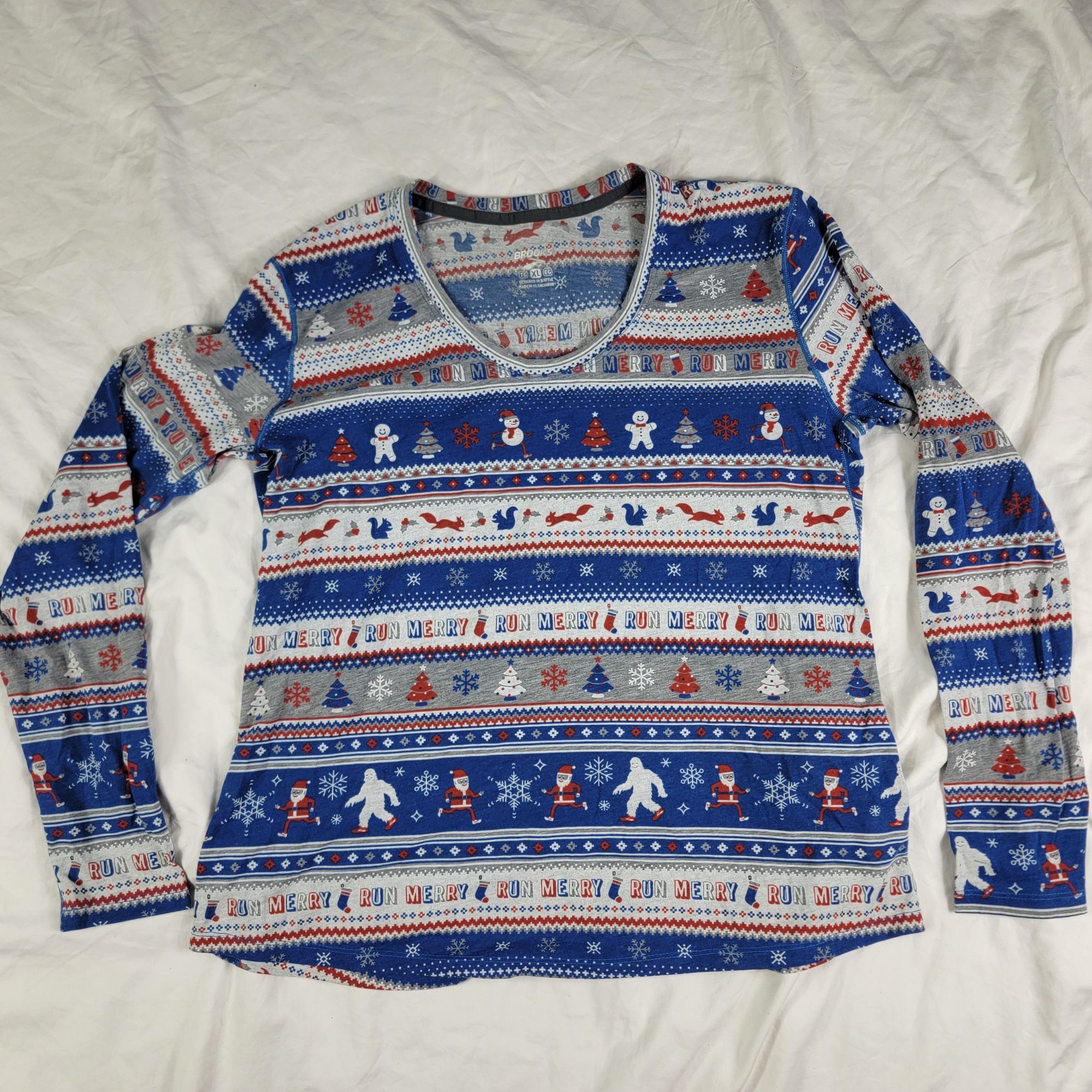 Brooks Brooks Run Merry Christmas Distance Womens XL Blue Shirt Ho Size XL / US 12-14 / IT 48-50 - 2 Thumbnail