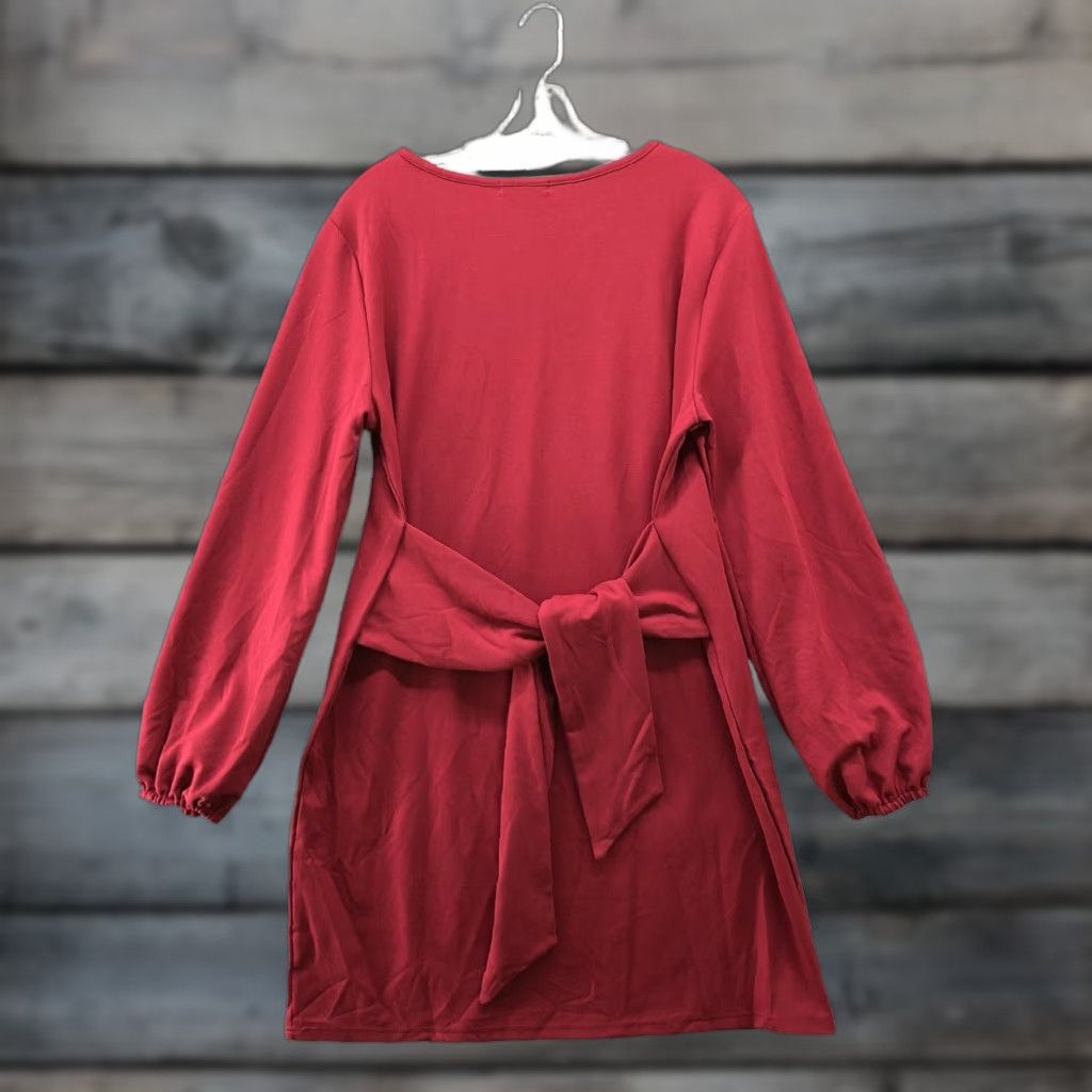 Vintage NWT Pretty Garden Dress Size L Red Lantern Sleeve Tie Front Waist Shift Size L / US 10 / IT 46 - 1 Thumbnail