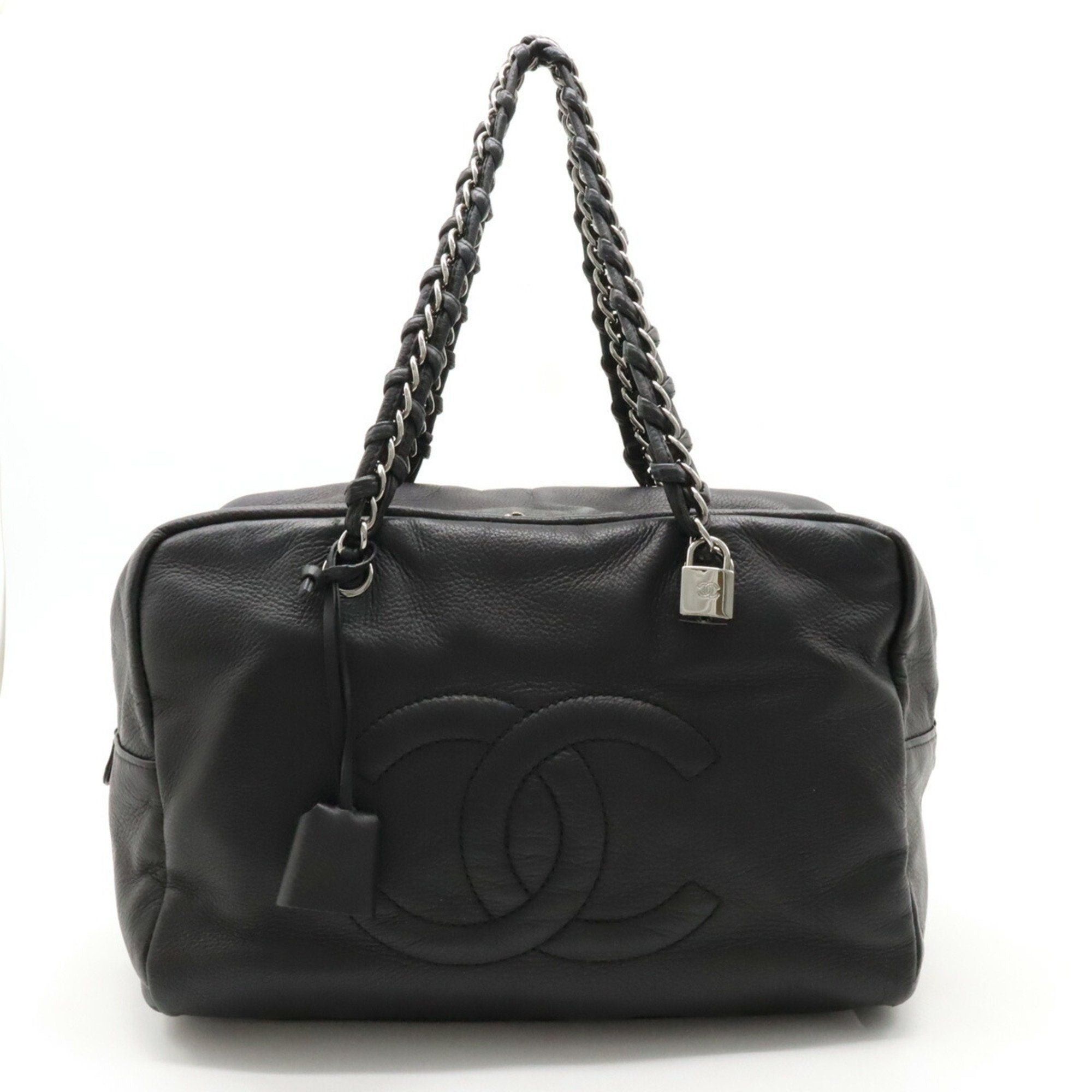 image of Chanel Luxury Line Coco Mark Shoulder Bag Boston Leather Black A32919, Women's
