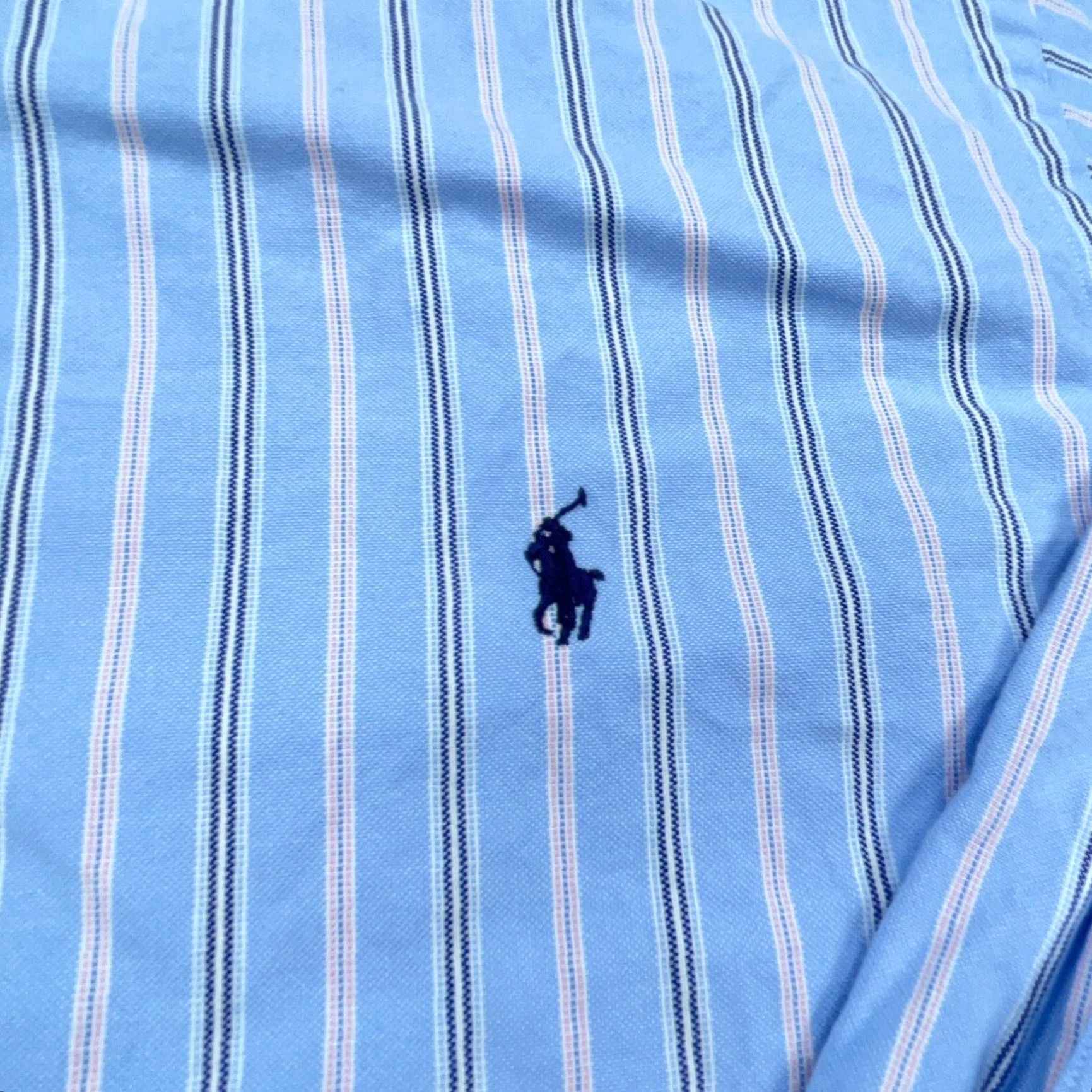 Ralph Lauren Ralph Lauren Shirt Men 16.5 34 Blue Pink Striped Button-Up Oxford Cloth Dress L Mens Size 42R - 4 Thumbnail