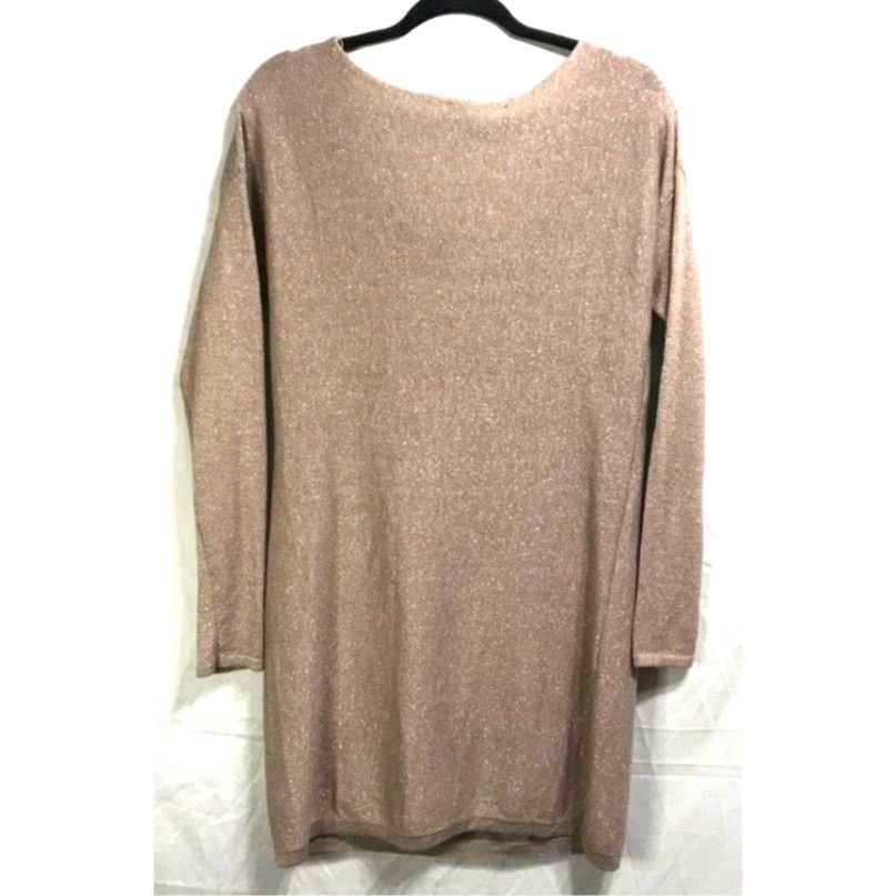 White House Black Market WHBM XS Drape Neck Gold Shimmer Metallic Tunic Sweater Dress Size XS / US 0-2 / IT 36-38 - 4 Thumbnail