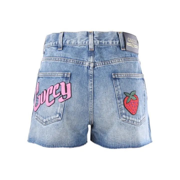 Gucci Gucci Strawberry Logo Denim Shorts for Women-2507 Size 25" / US 0 / IT 36 - 7 Thumbnail