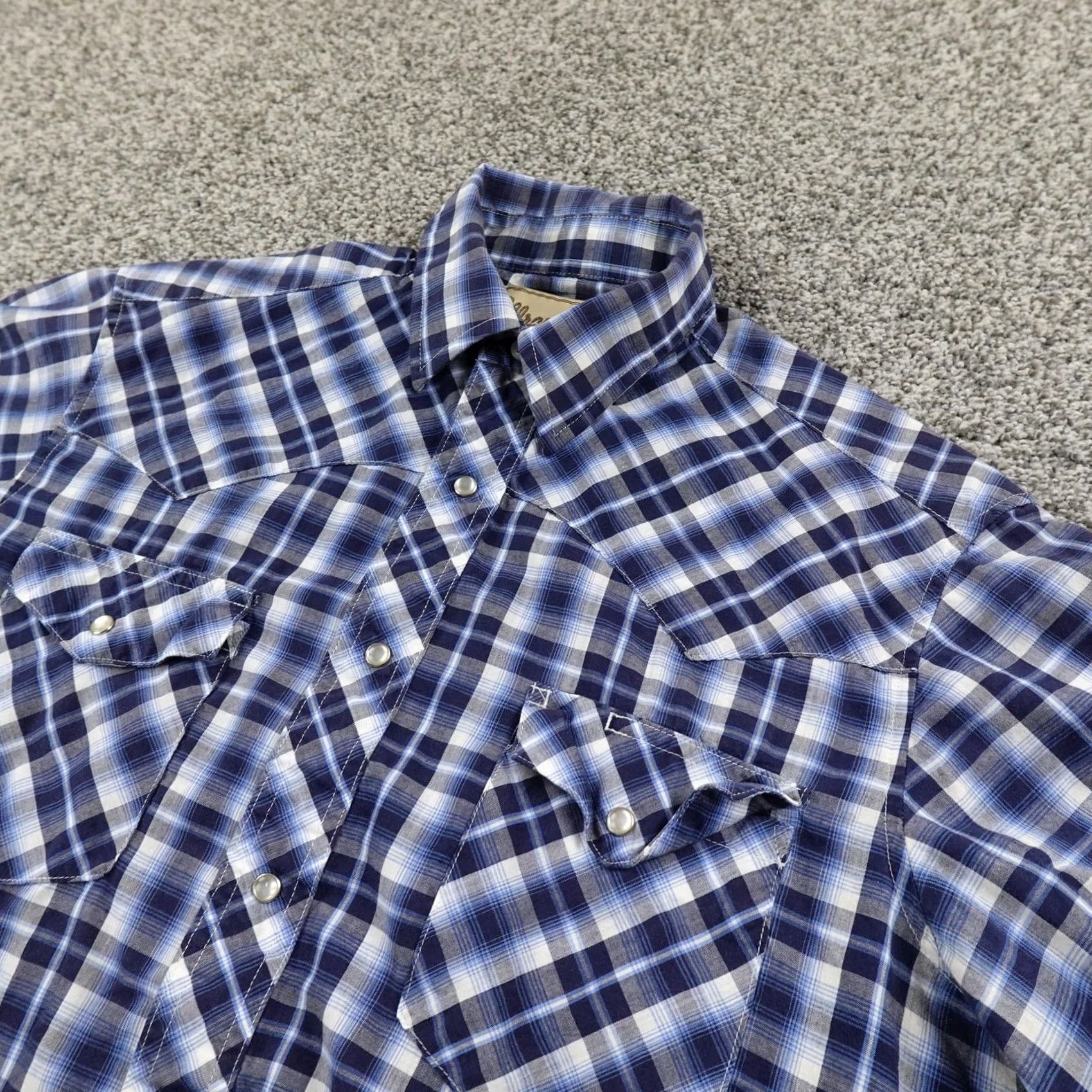 Wrangler Wrangler Shirt Mens L Blue Plaid Western Pearl Snap Up Short Sleeve Cowboy Rodeo Size US L / EU 52-54 / 3 - 2 Thumbnail