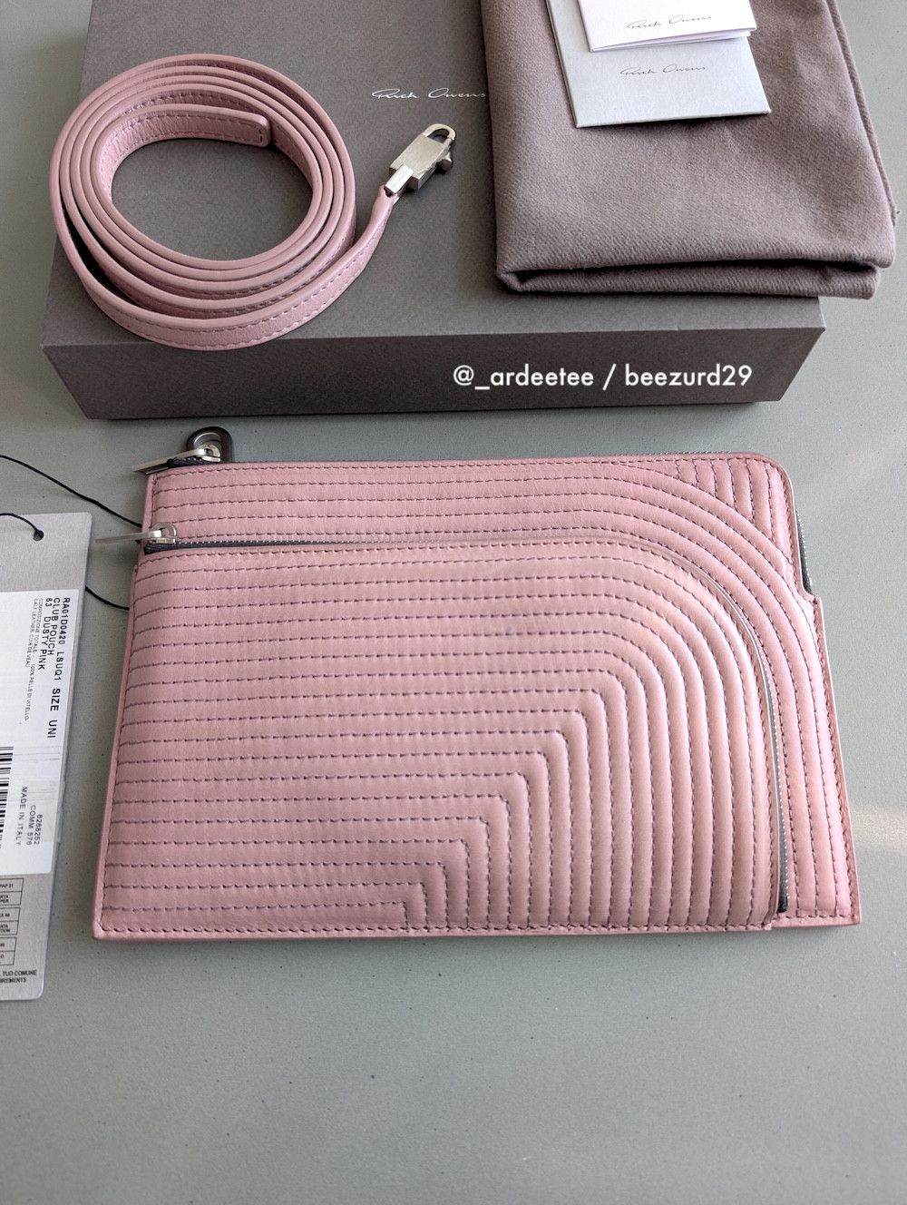 Rick Owens *NEW* DUSTY PINK EMBROIDERED LEATHER CLUB POUCH SS24 LIDO Size ONE SIZE - 2 Thumbnail
