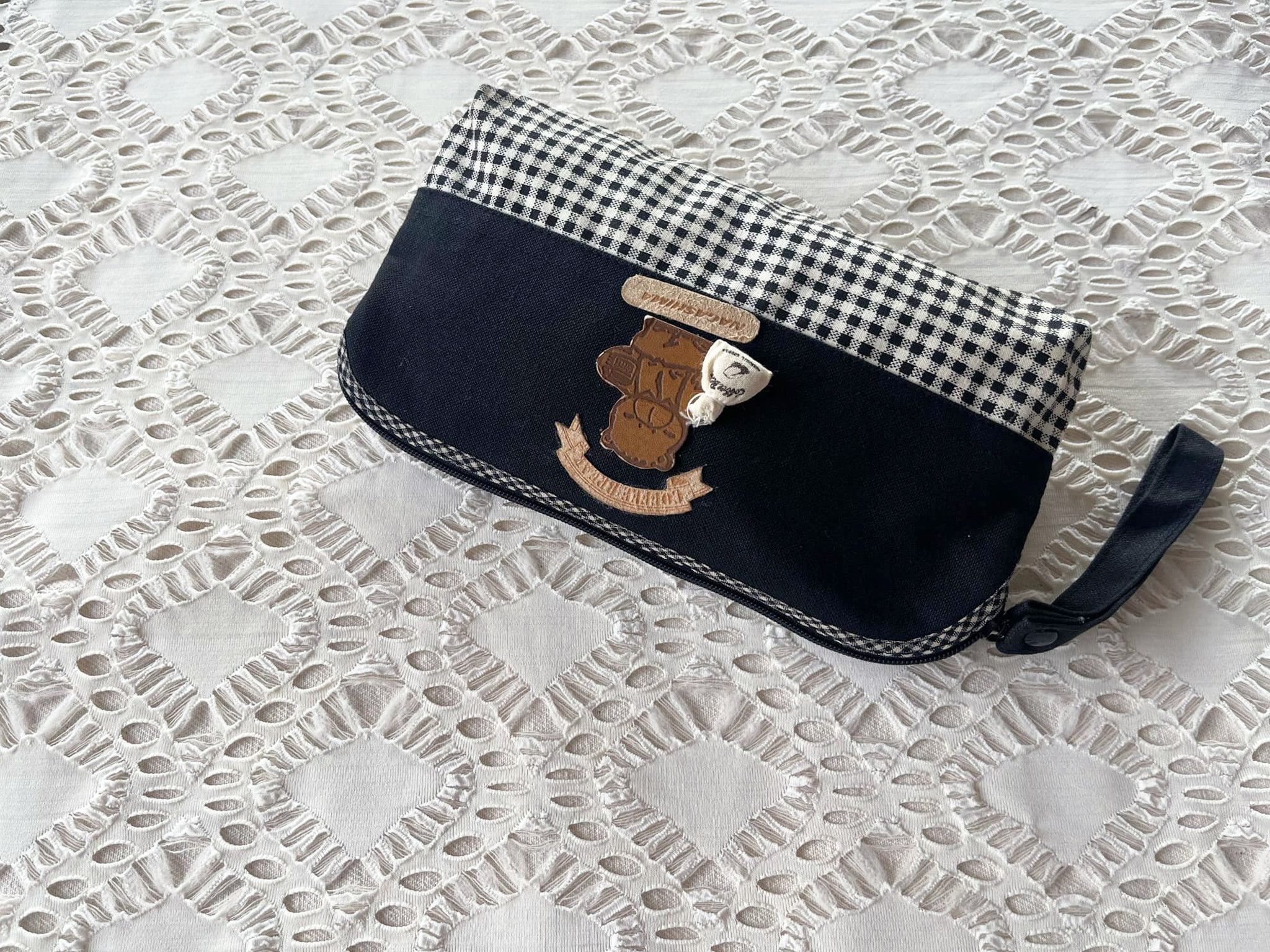 Vintage 80s black and White Gingham Cutie cosmetic bag with strap Size ONE SIZE - 2 Thumbnail