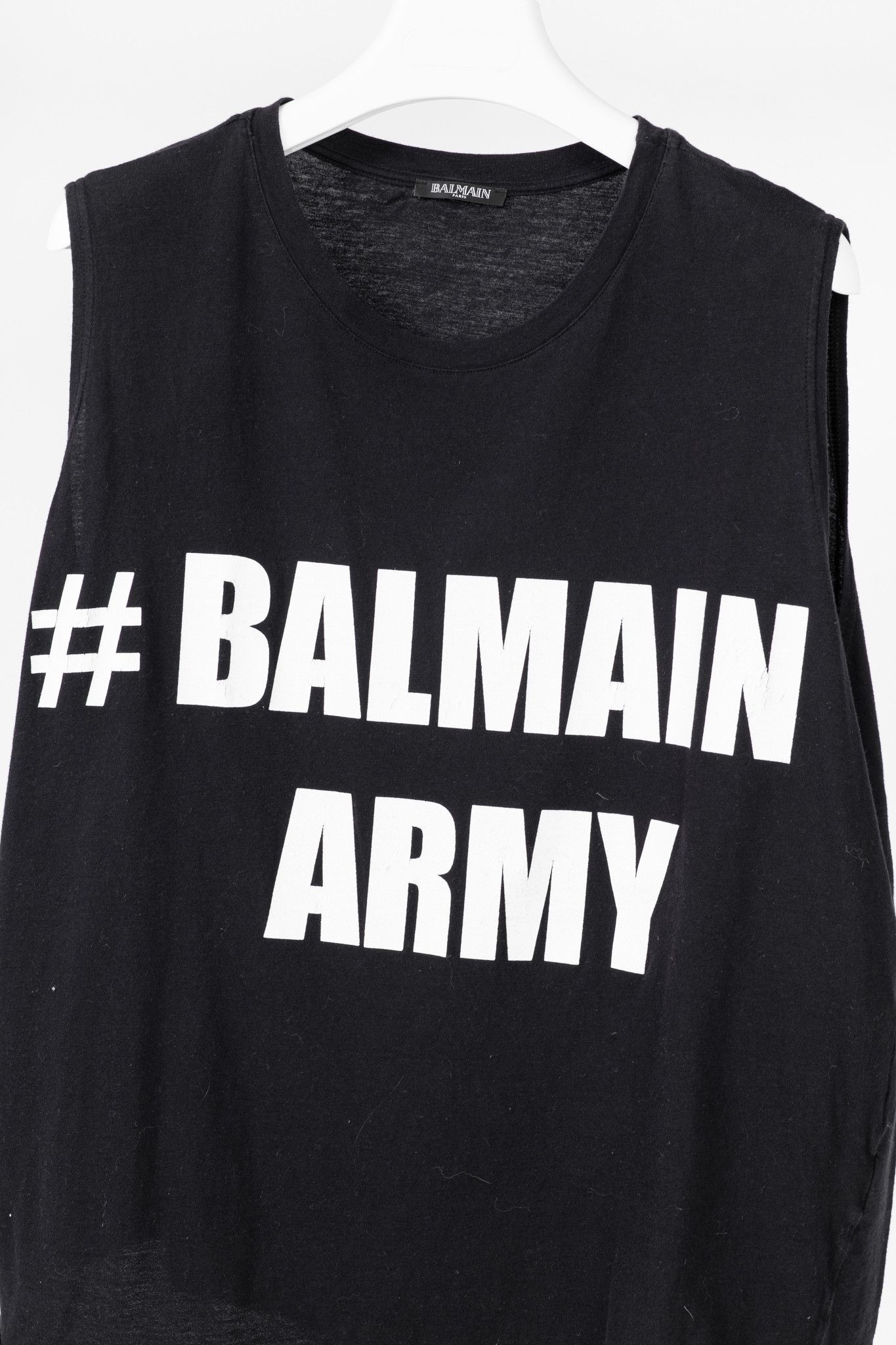 Balmain Balmain Black Cotton "#Balmain Army" Graphic Muscle Tank Size L / US 10 / IT 46 - 3 Thumbnail