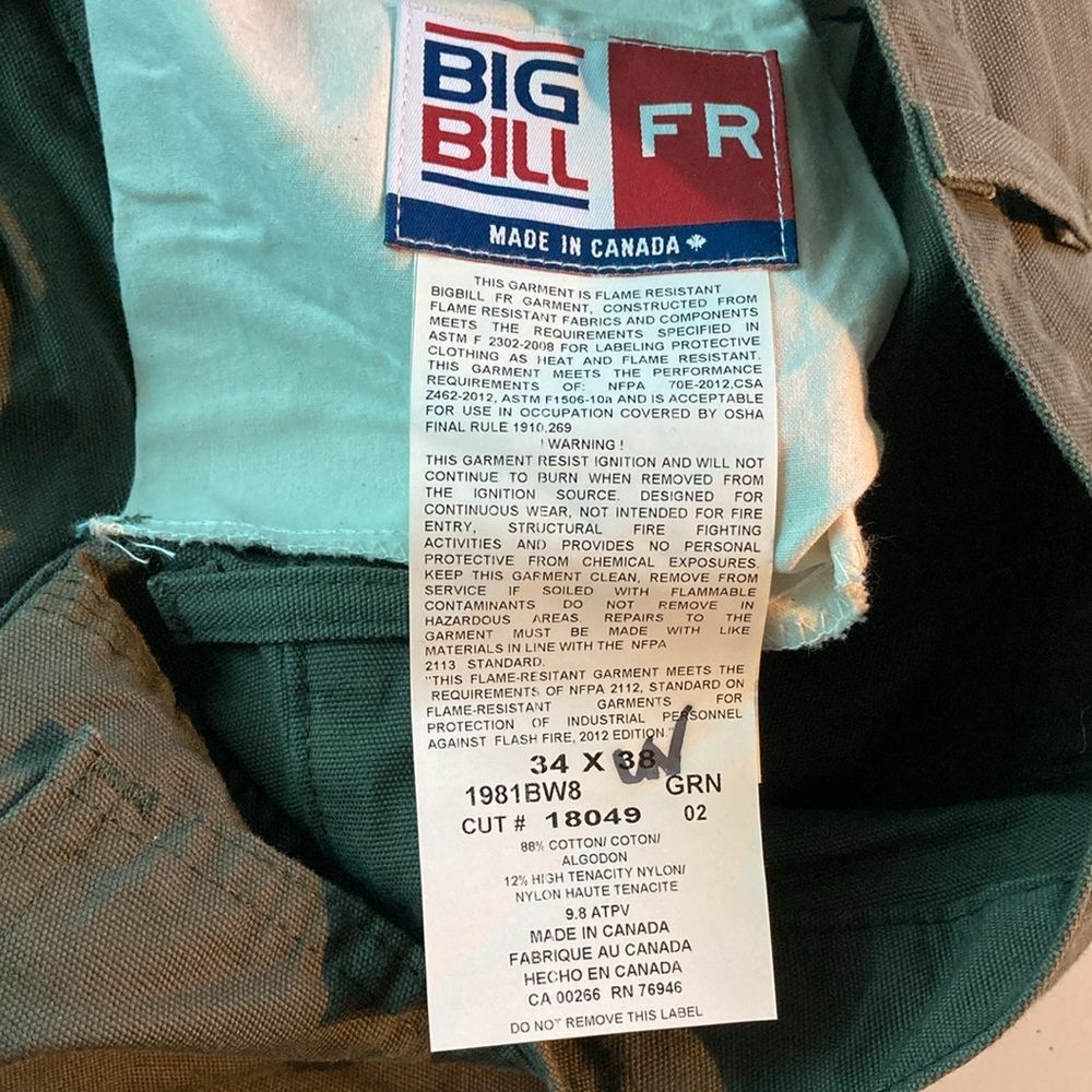 Carhartt Big Bill Flame Resistant Mens Size 34 Cargo Work Pants Slim Size US 34 / EU 50 - 7 Thumbnail