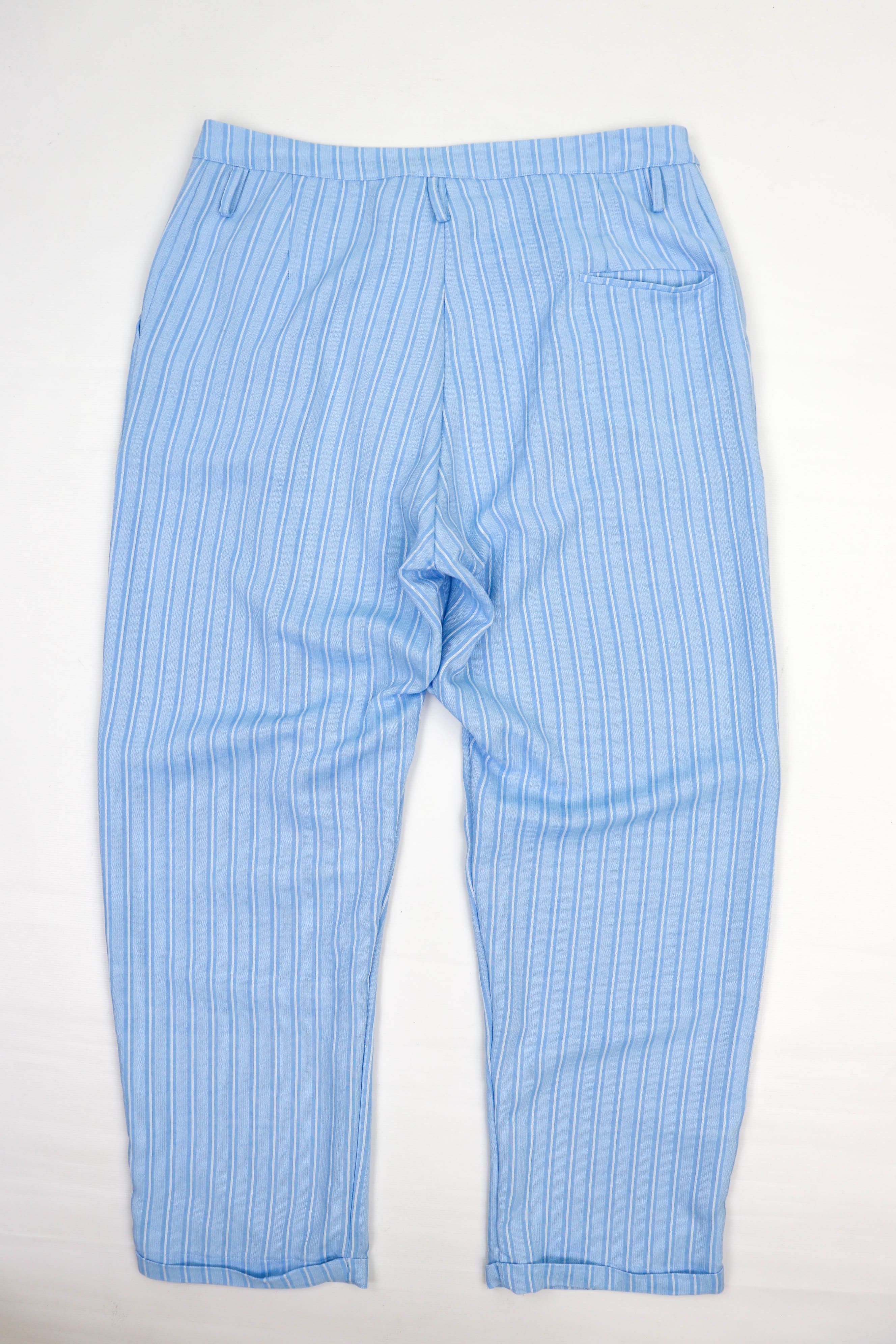 Other SHEBO Pleated Front Striped Blue Cotton/Linen Trousers Pants Size US 32 / EU 48 - 4 Thumbnail