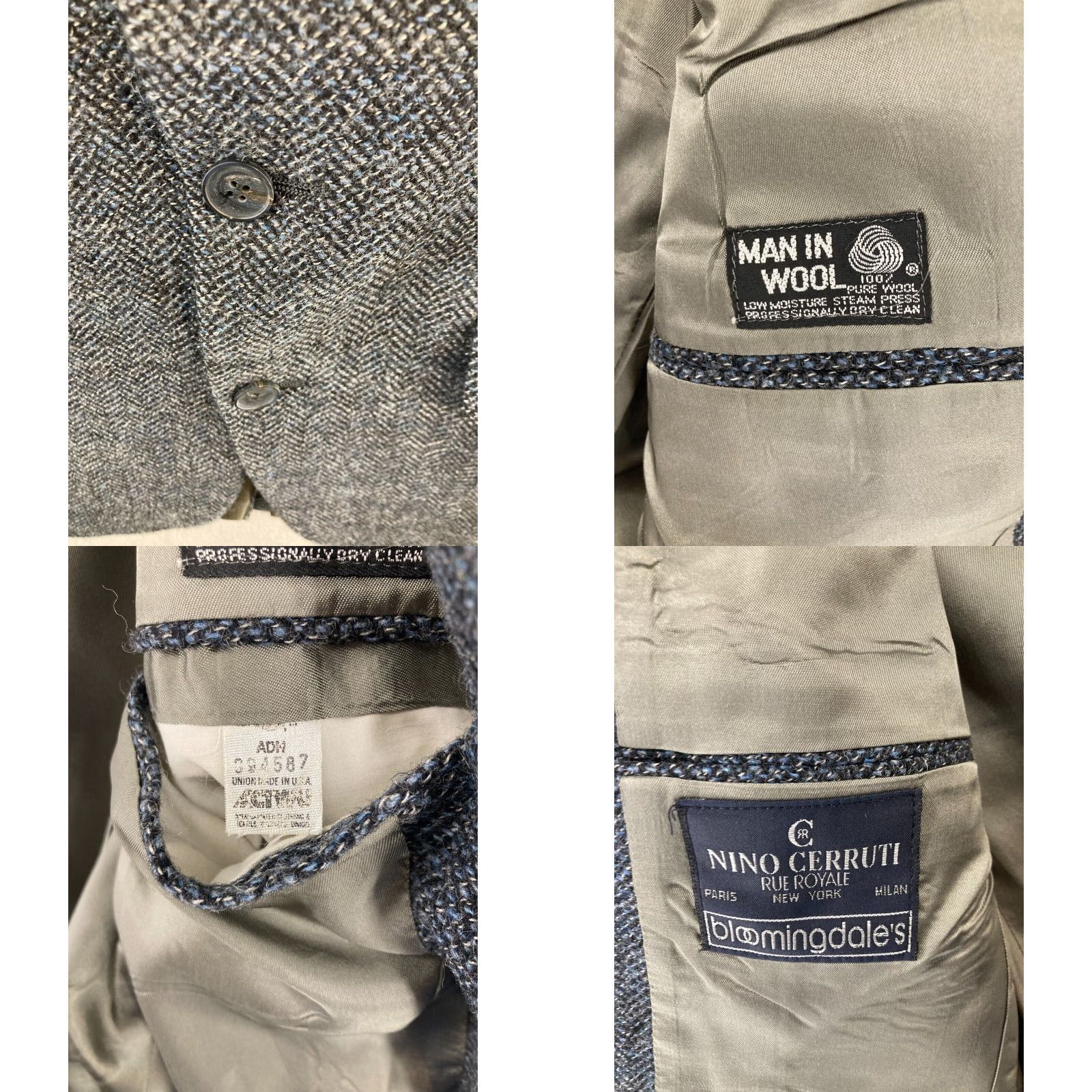 Vintage VINTAGE Nino Cerruti Suit Jacket Blue Wool Herringbone Business Classic Fit L Mens Size 42R - 8 Thumbnail