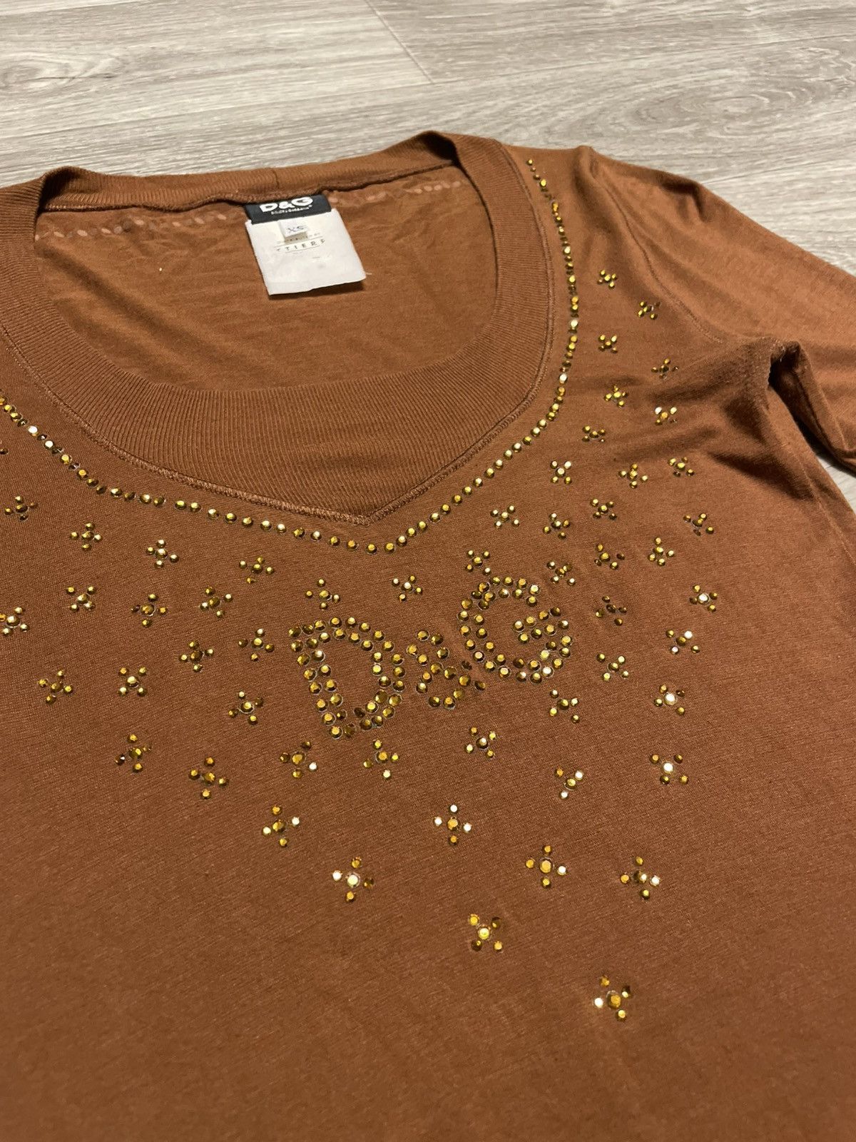 Dolce & Gabbana Y2K DG Dolce Gabbana Brown Rhinestone Logo Long Sleeve Top Size XS / US 0-2 / IT 36-38 - 13 Thumbnail