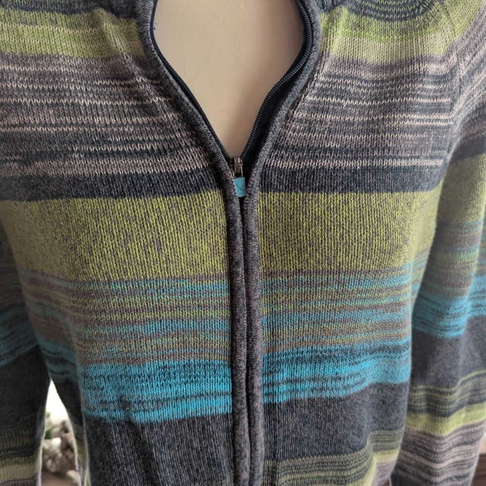 Eddie Bauer Eddie Bauer 100% Cotton Striped Ribbed HiCollar Cardigan Size M / US 6-8 / IT 42-44 - 2 Thumbnail