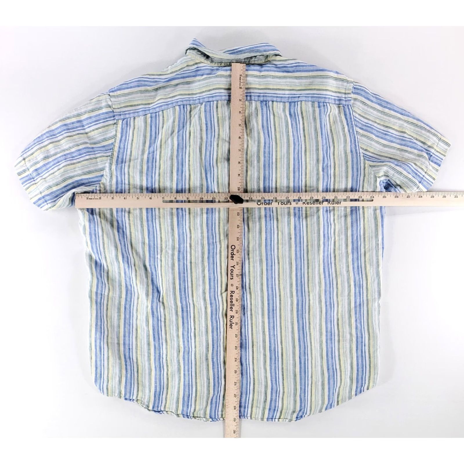 J.Crew J.CREW Shirt Short Sleeve 100% Linen Multicolor Striped XL Mens Blue Green Yellow Size US XL / EU 56 / 4 - 4 Thumbnail