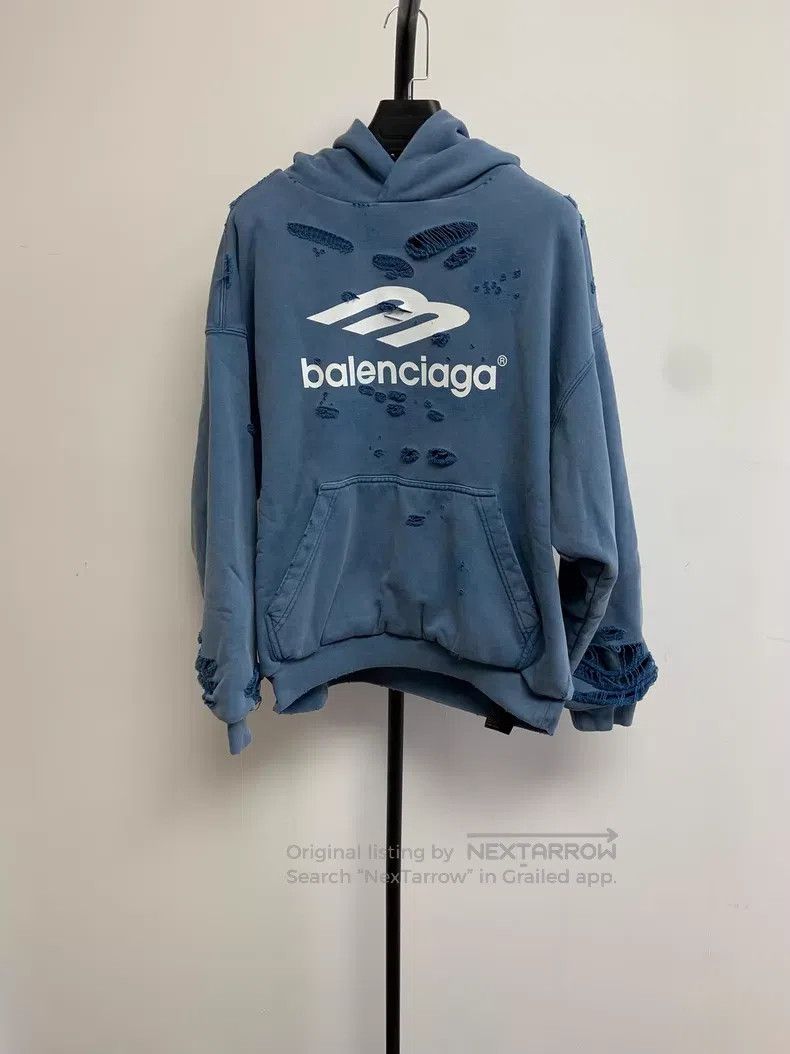 Balenciaga Balenciaga Bonjour Logo Print Back Hoodie Navy | Grailed