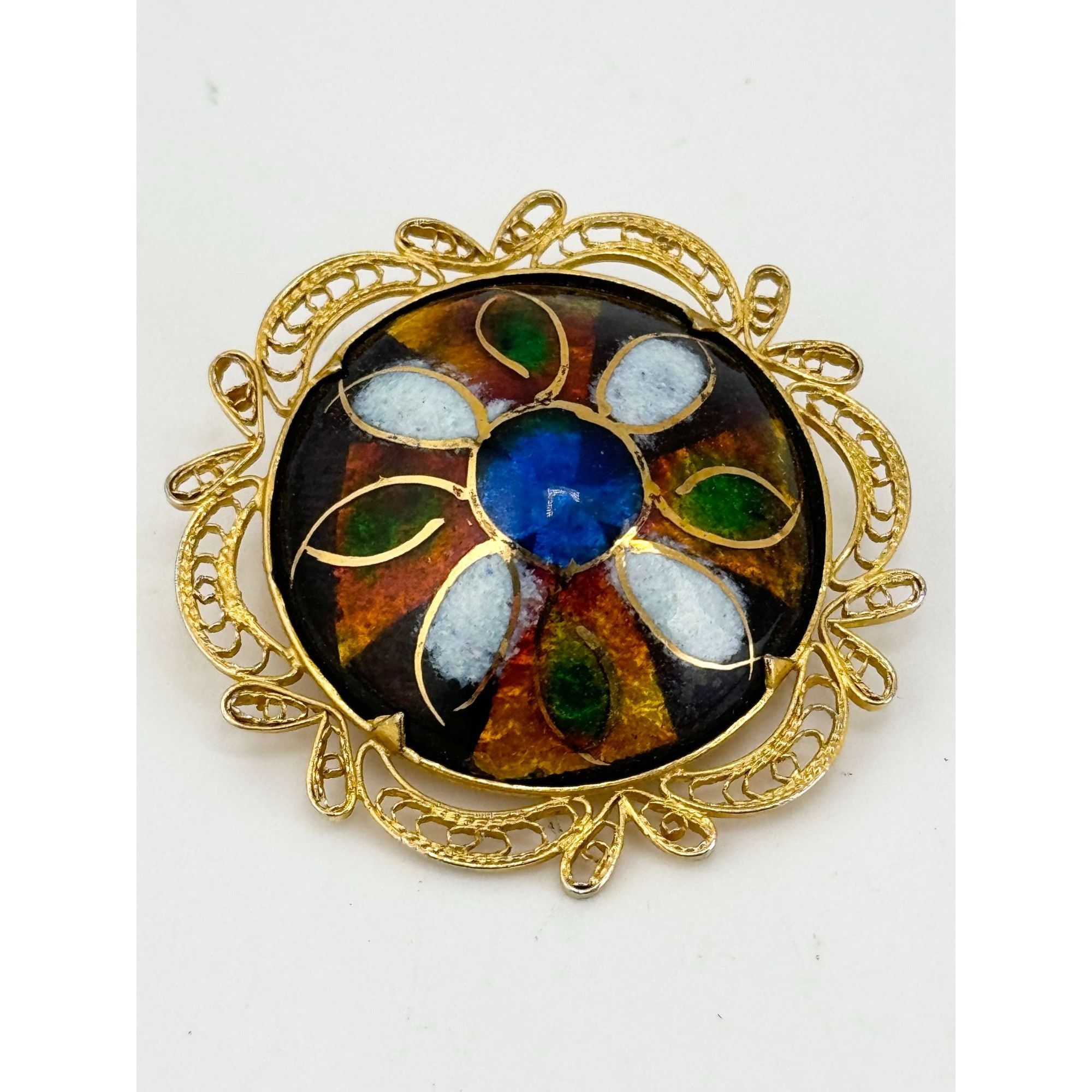 Vintage Vintage enamel filigree brooch pin Size ONE SIZE - 2 Thumbnail