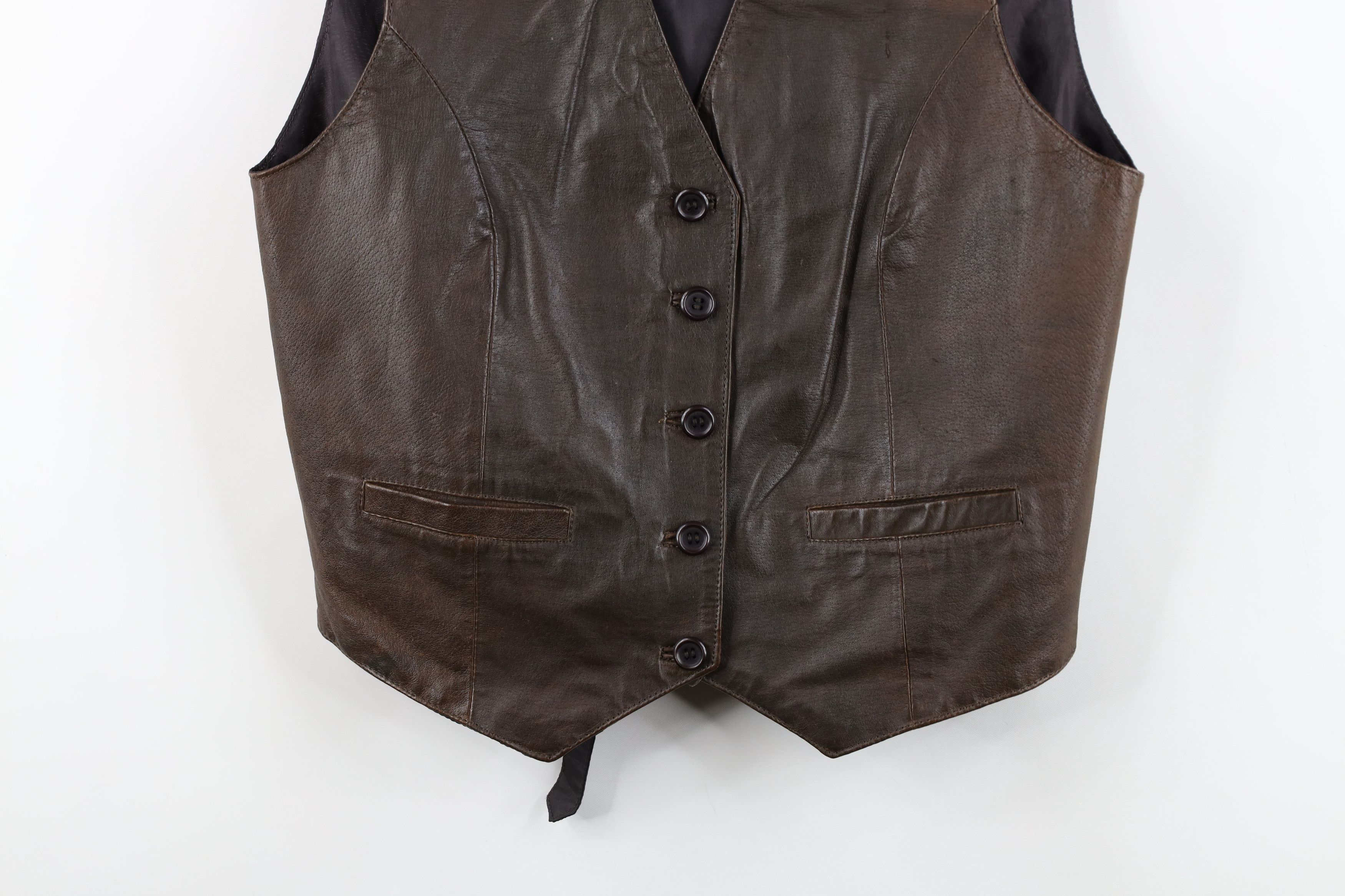 Vintage Vintage 90s Streetwear Buckle Back Leather Vest Jacket Brown Size XL / US 12-14 / IT 48-50 - 3 Thumbnail